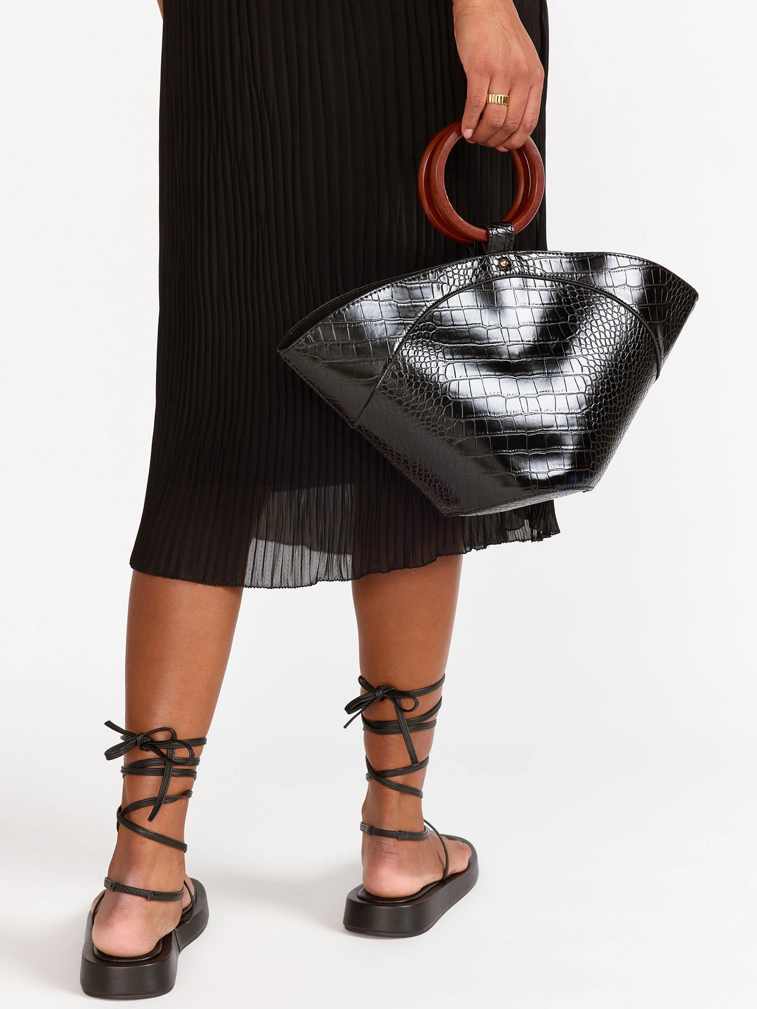 Moda Luxe Croc Embossed Wooden Top Handle Bag - Brands We Love - Image 5