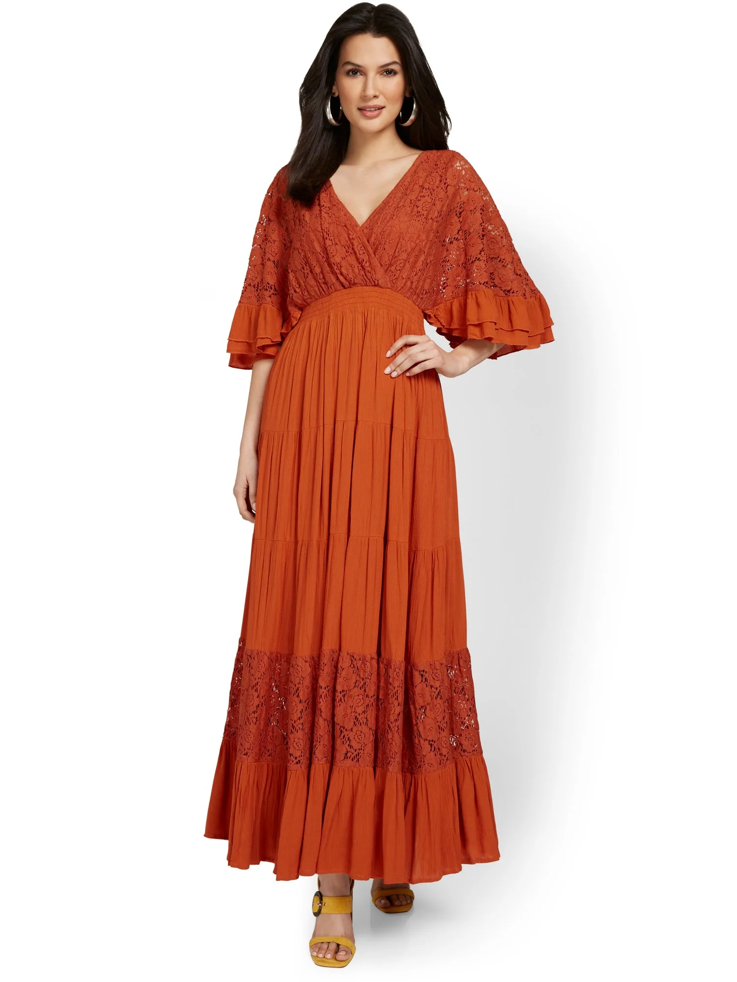 Crochet-Inset Kimono-Sleeve Maxi Dress - Image 2