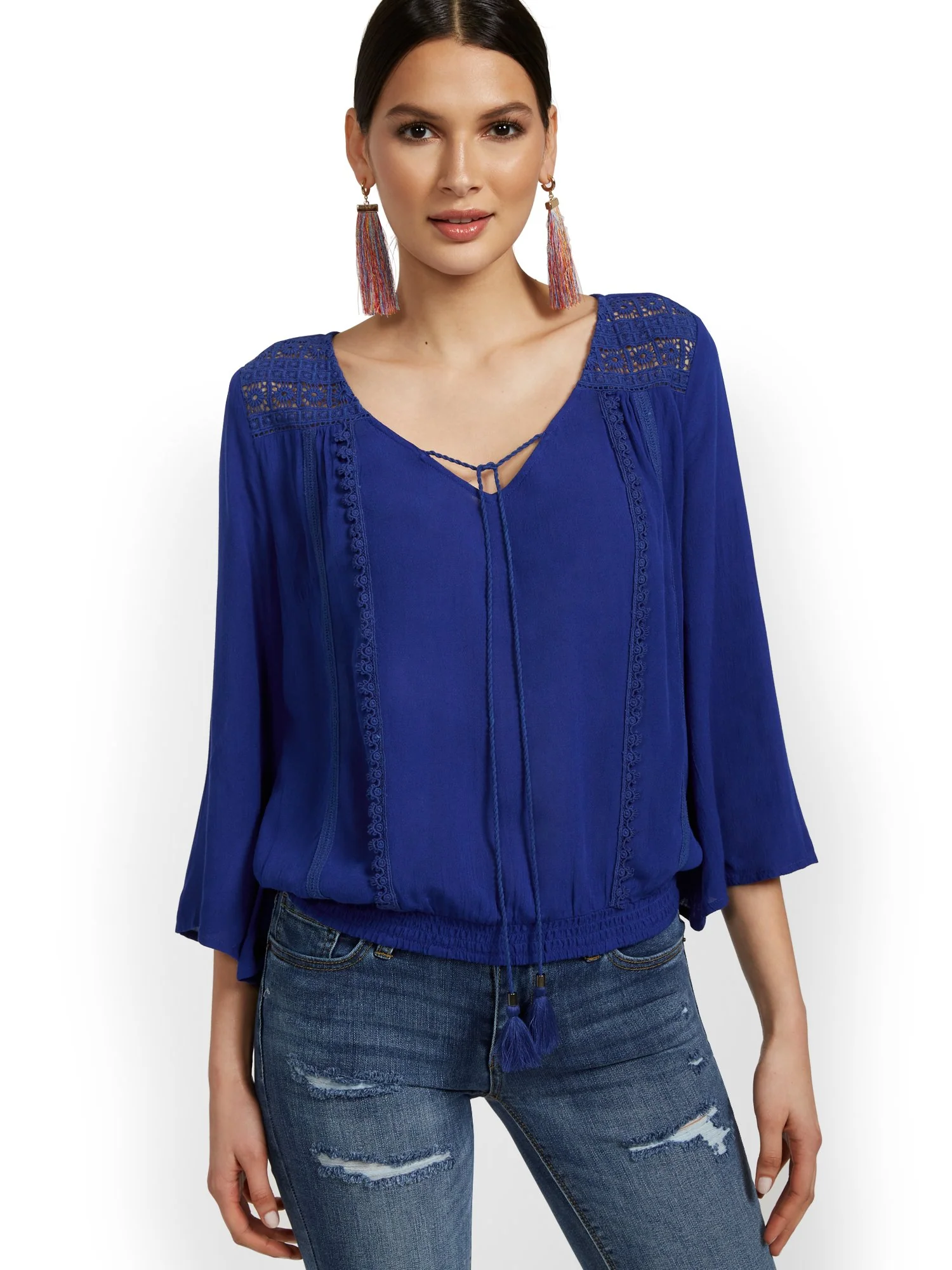 Crochet-Inset Tie-Front Blouse - Image 5