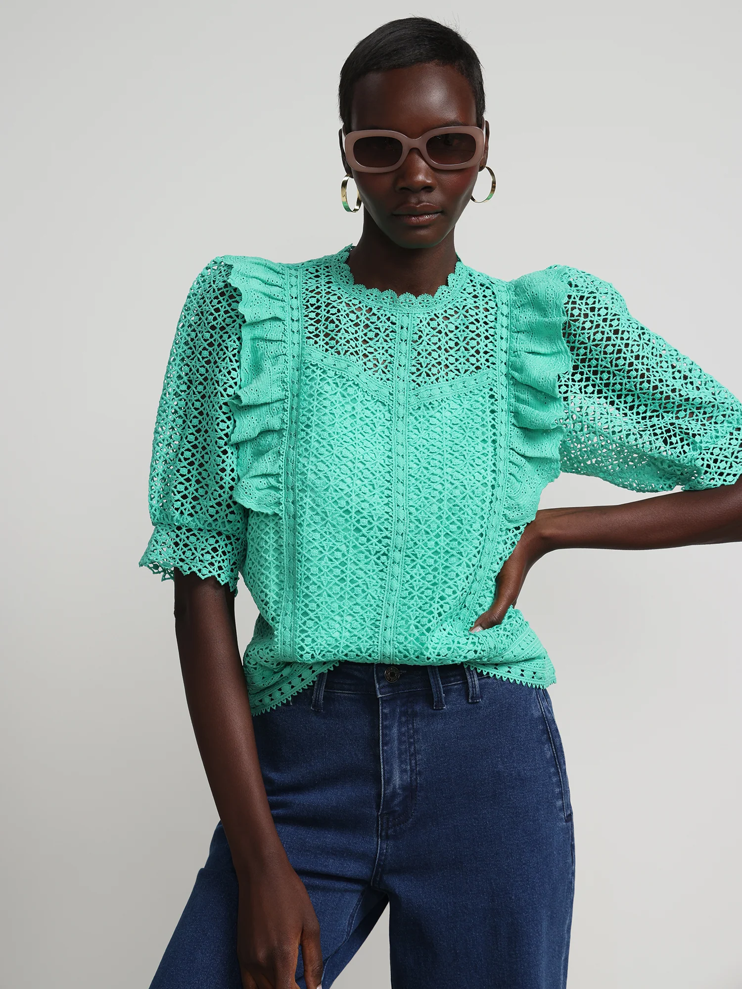 Crochet Ruffle-Front Top