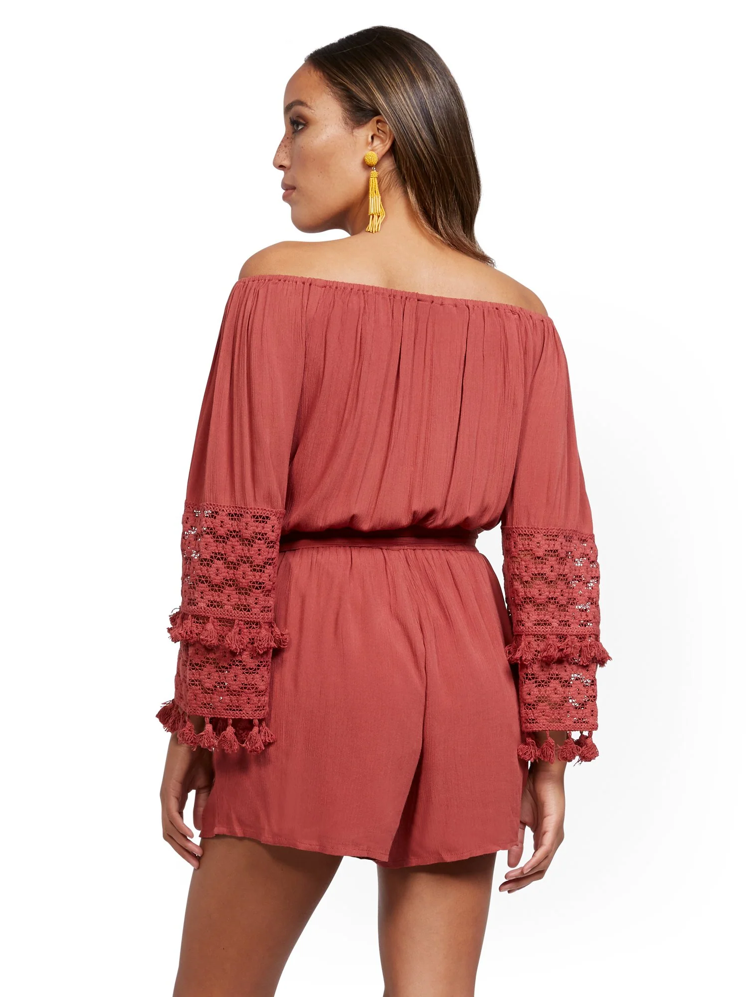 Crochet-Sleeve Off-The-Shoulder Romper - Image 3