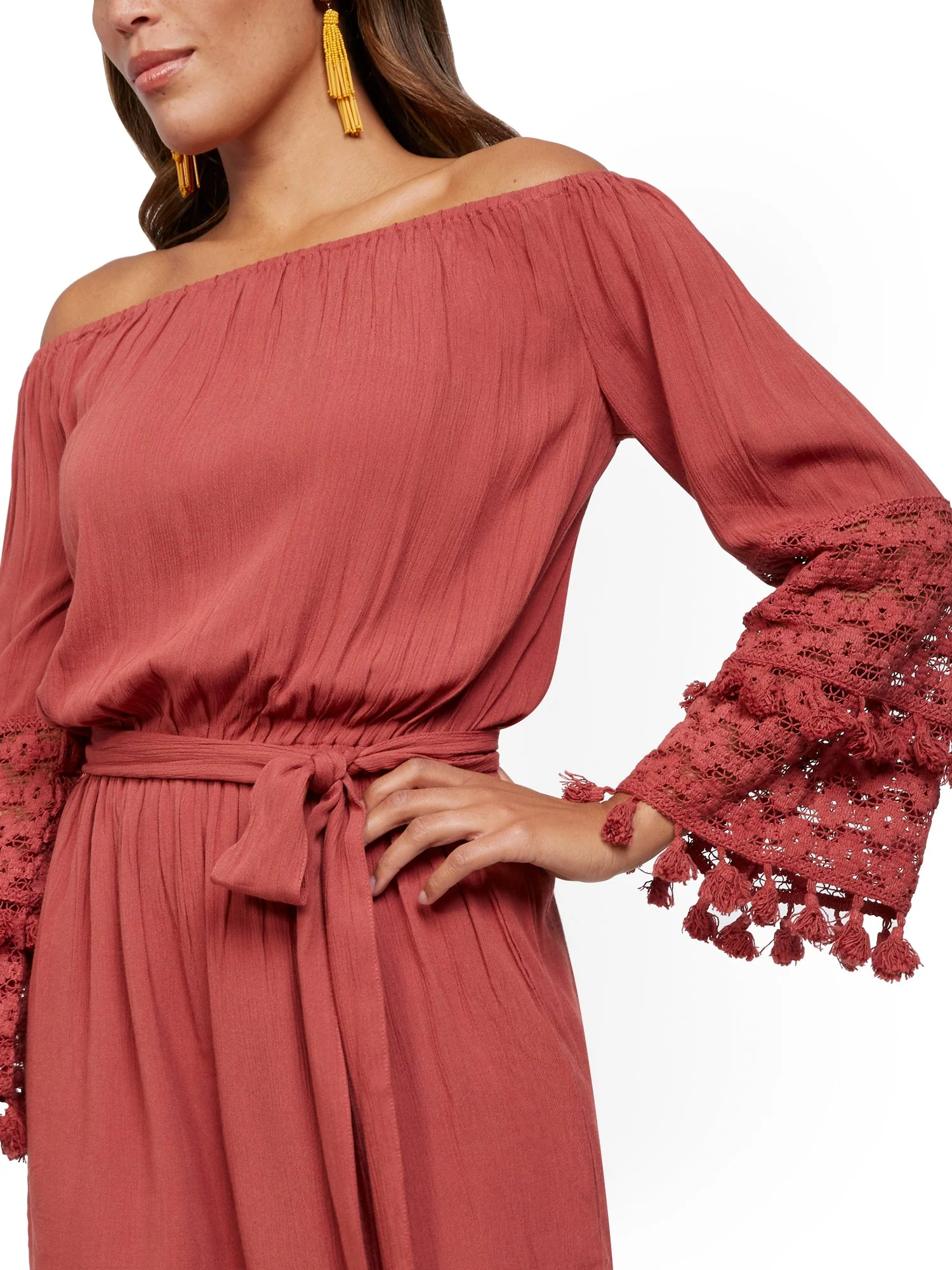 Crochet-Sleeve Off-The-Shoulder Romper - Image 4