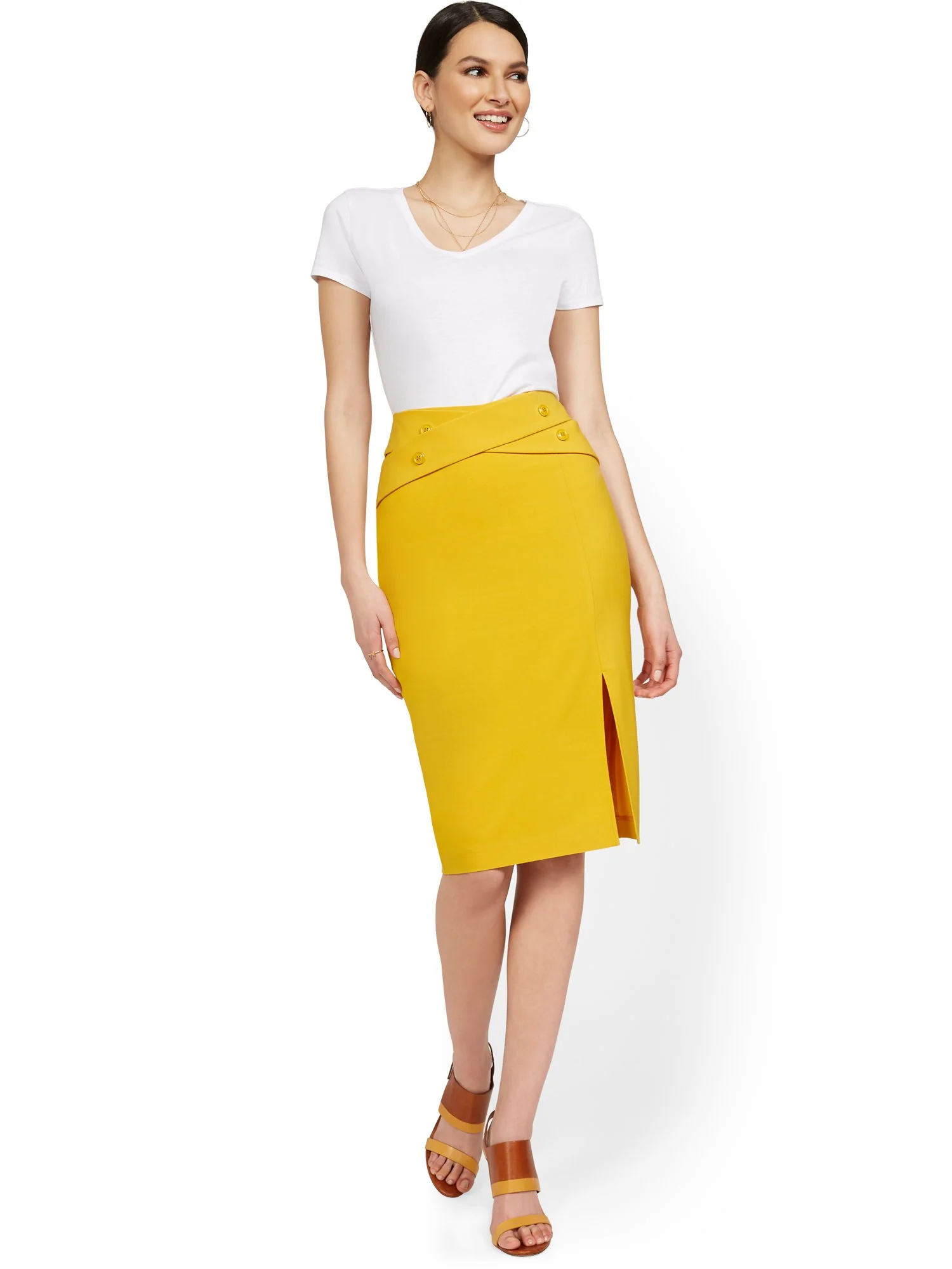Cross-Panel Button-Front Pencil Skirt - Image 9