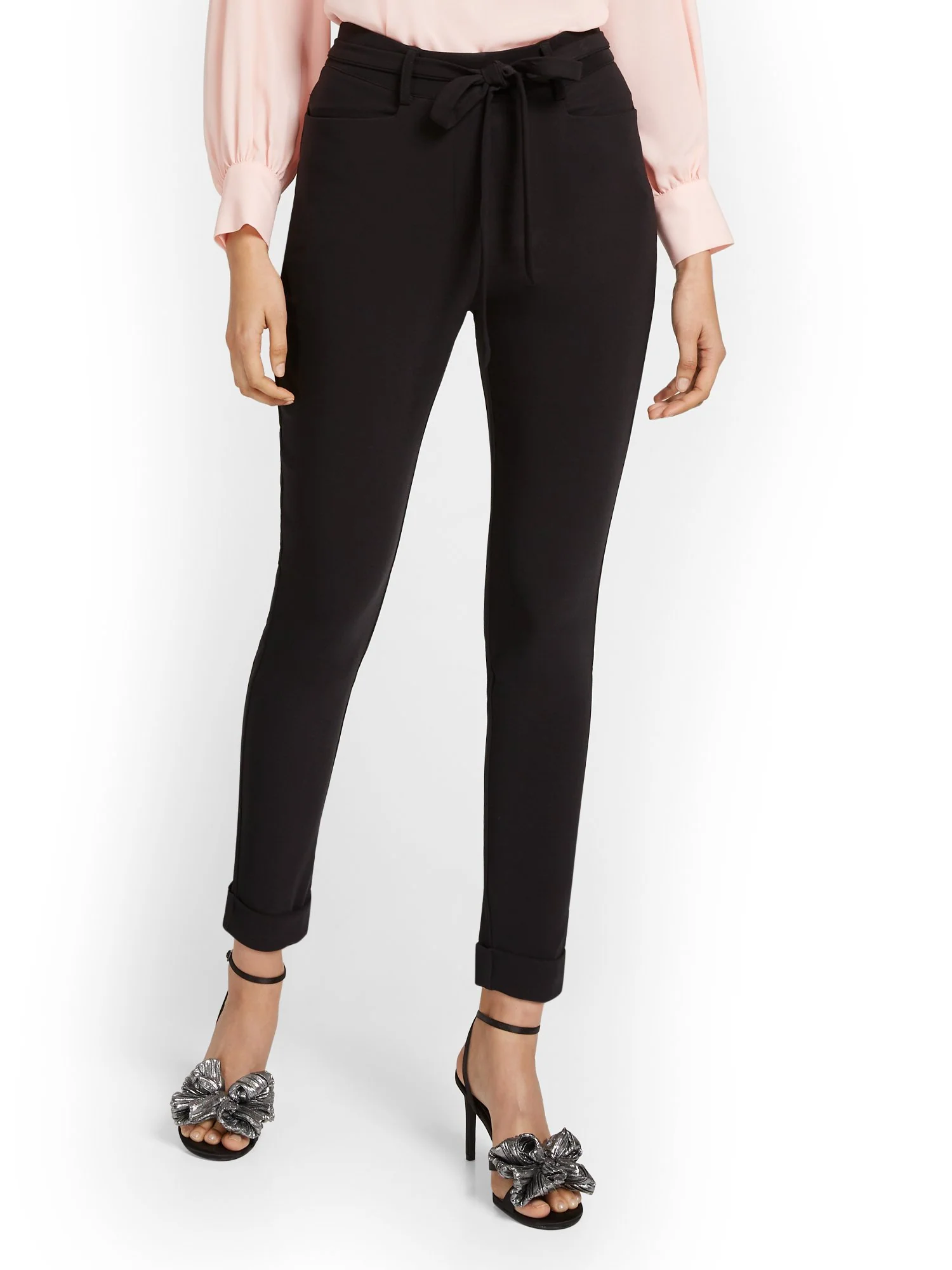 Cuffed Tie-Waist Straight-Leg Ankle Pant - Premium Stretch