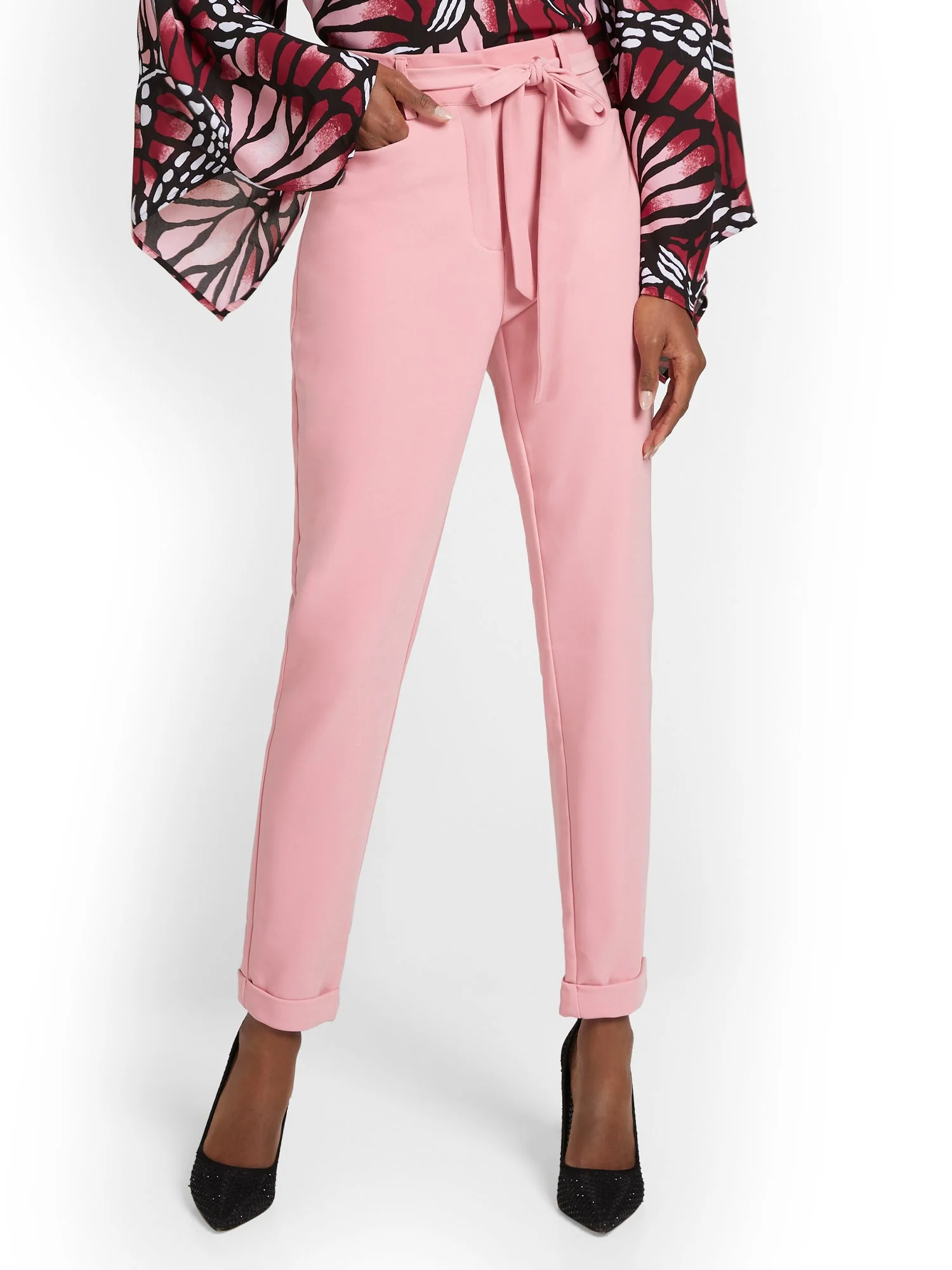 Cuffed Tie-Waist Straight-Leg Ankle Pant - Premium Stretch - Image 7