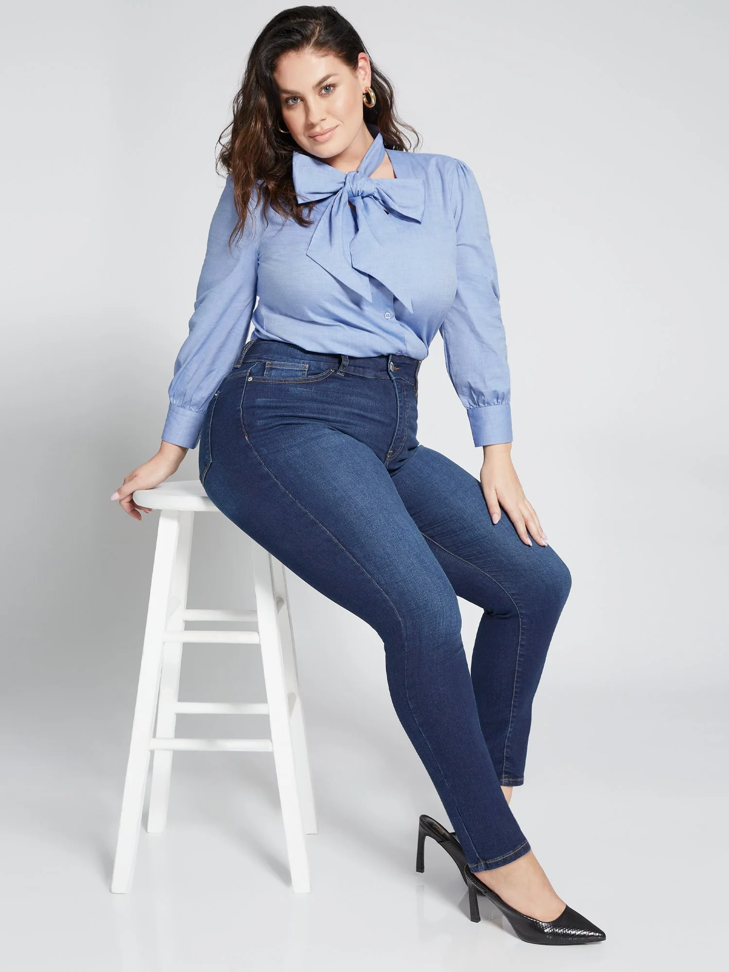 Curvy High-Waisted Super-Skinny Jeans - Dark Wash - Image 2