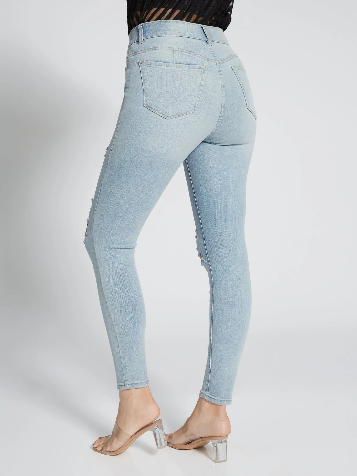Curvy High-Waisted Super-Skinny Jeans - Light Wash - Image 2