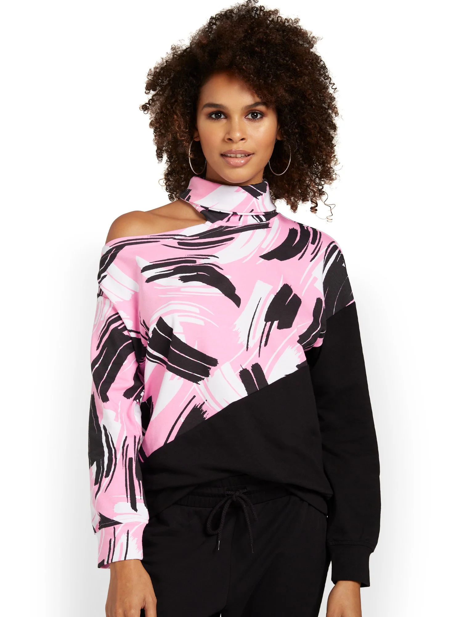 Cut-Out Mock-Neck French Terry Pullover - Image 2