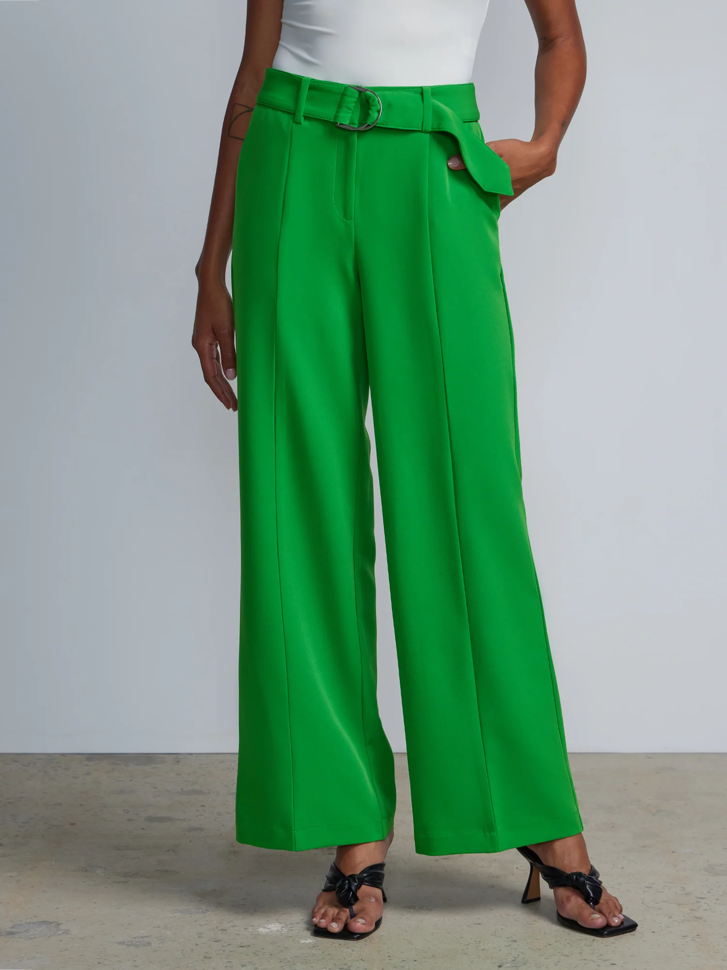 High Rise D-Ring Belt Wide Leg Pants - Image 11