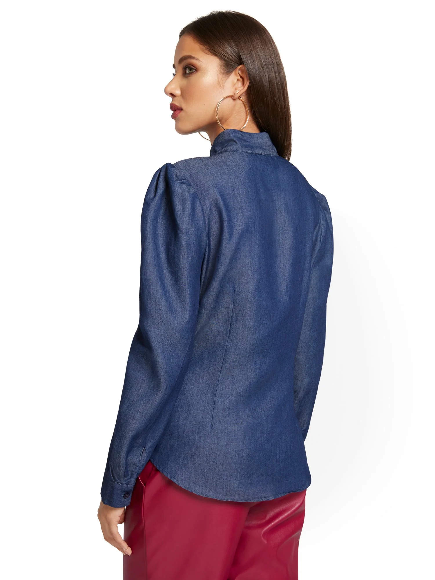 Denim Bow-Front Drama Top - Image 3