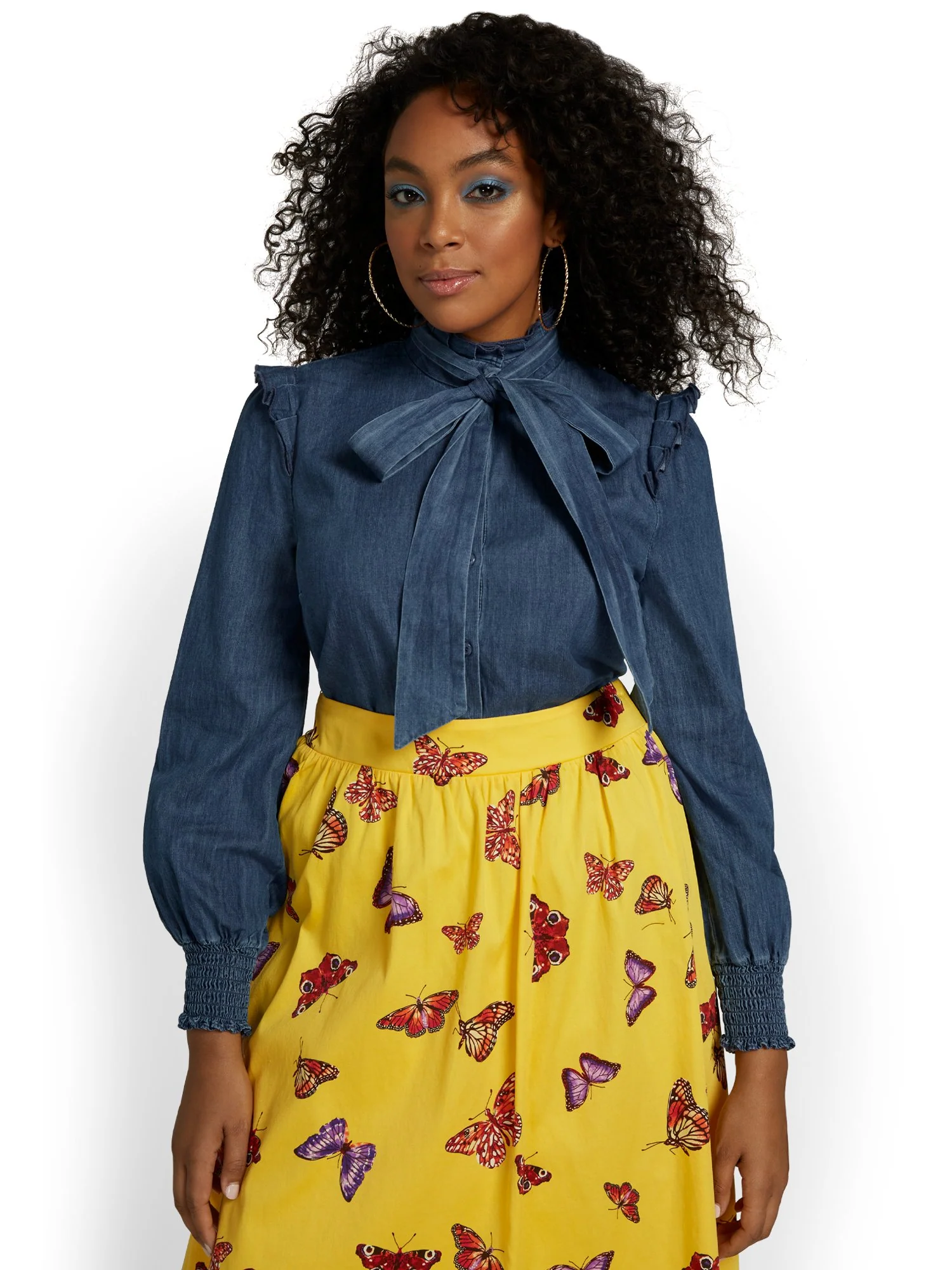 Denim Bow-Neck Blouse - Image 2