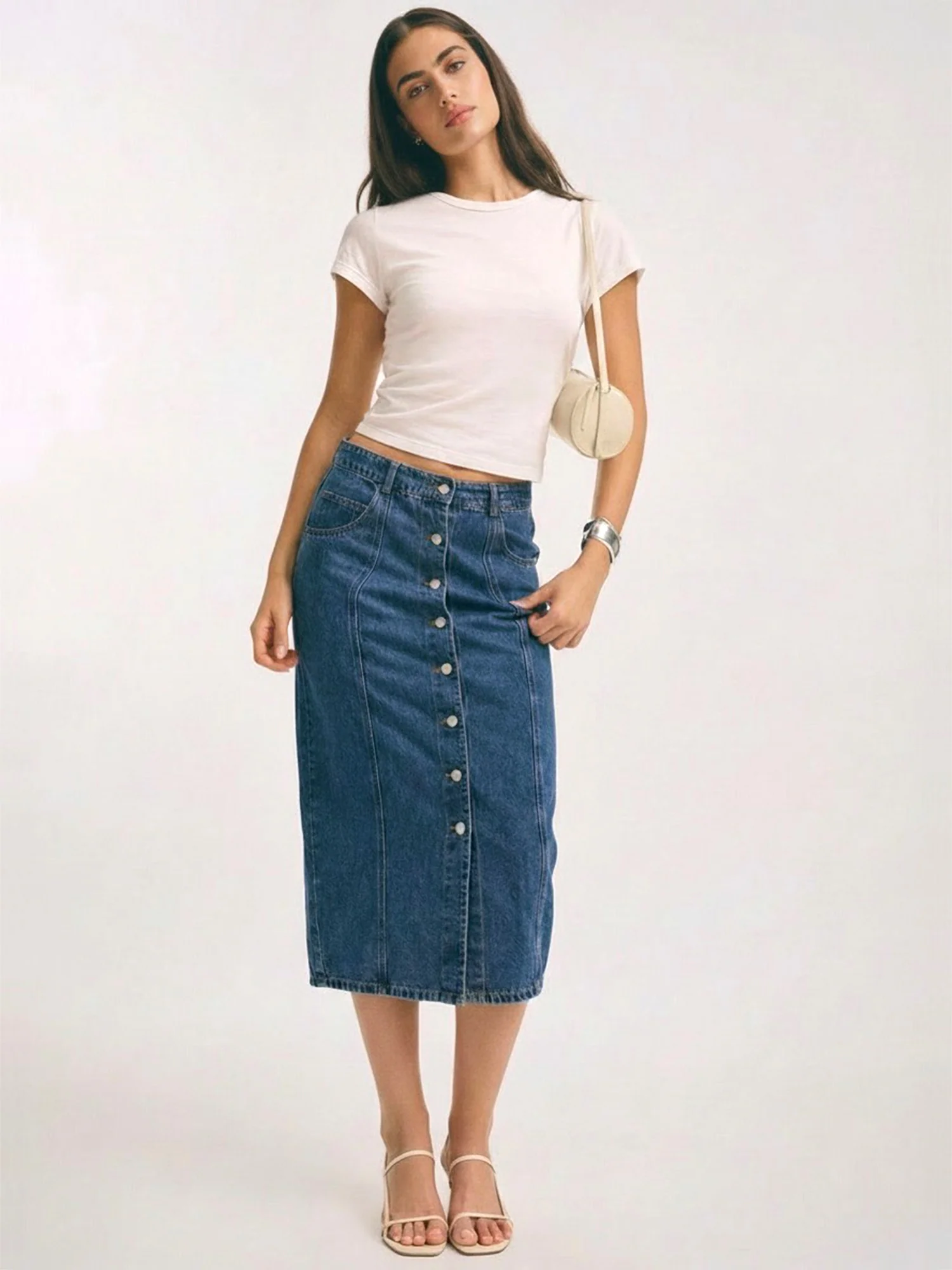 Denim Button Down Midi Skirt
