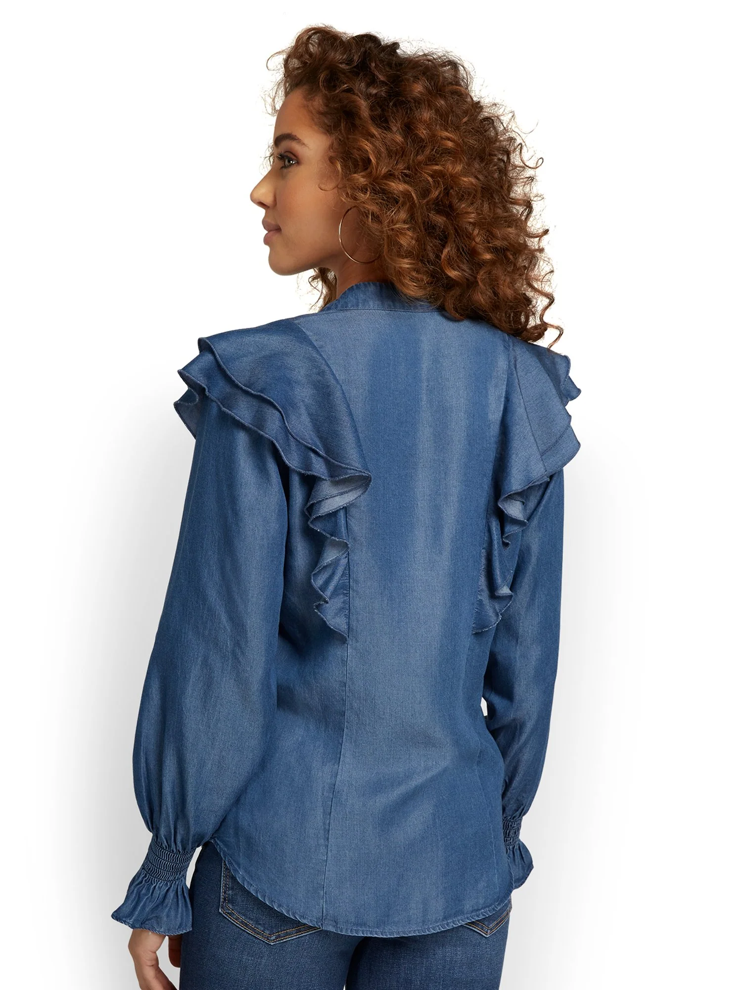 Denim Ruffle Poplin Top - Image 3
