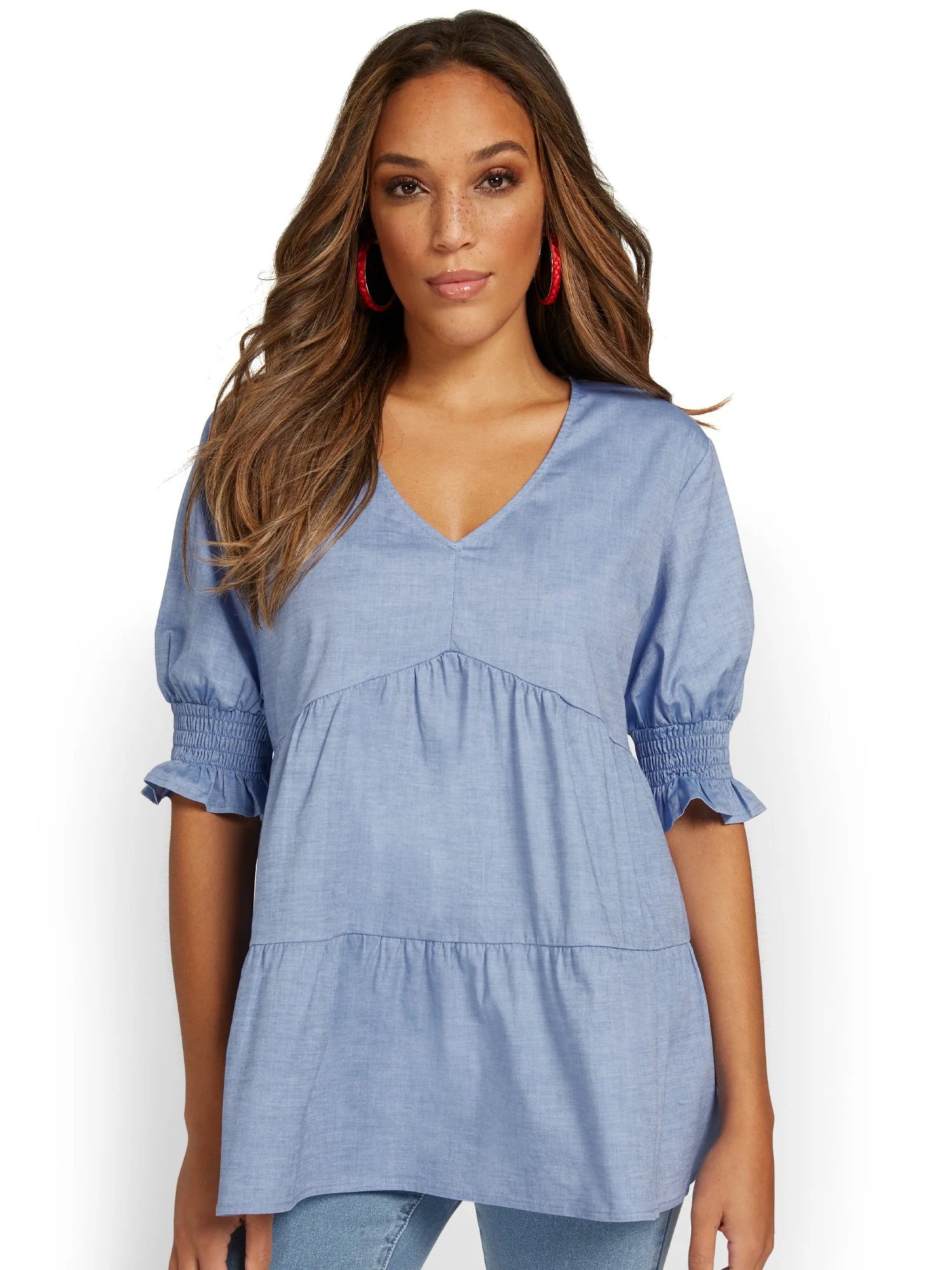 Denim Tiered Babydoll Top