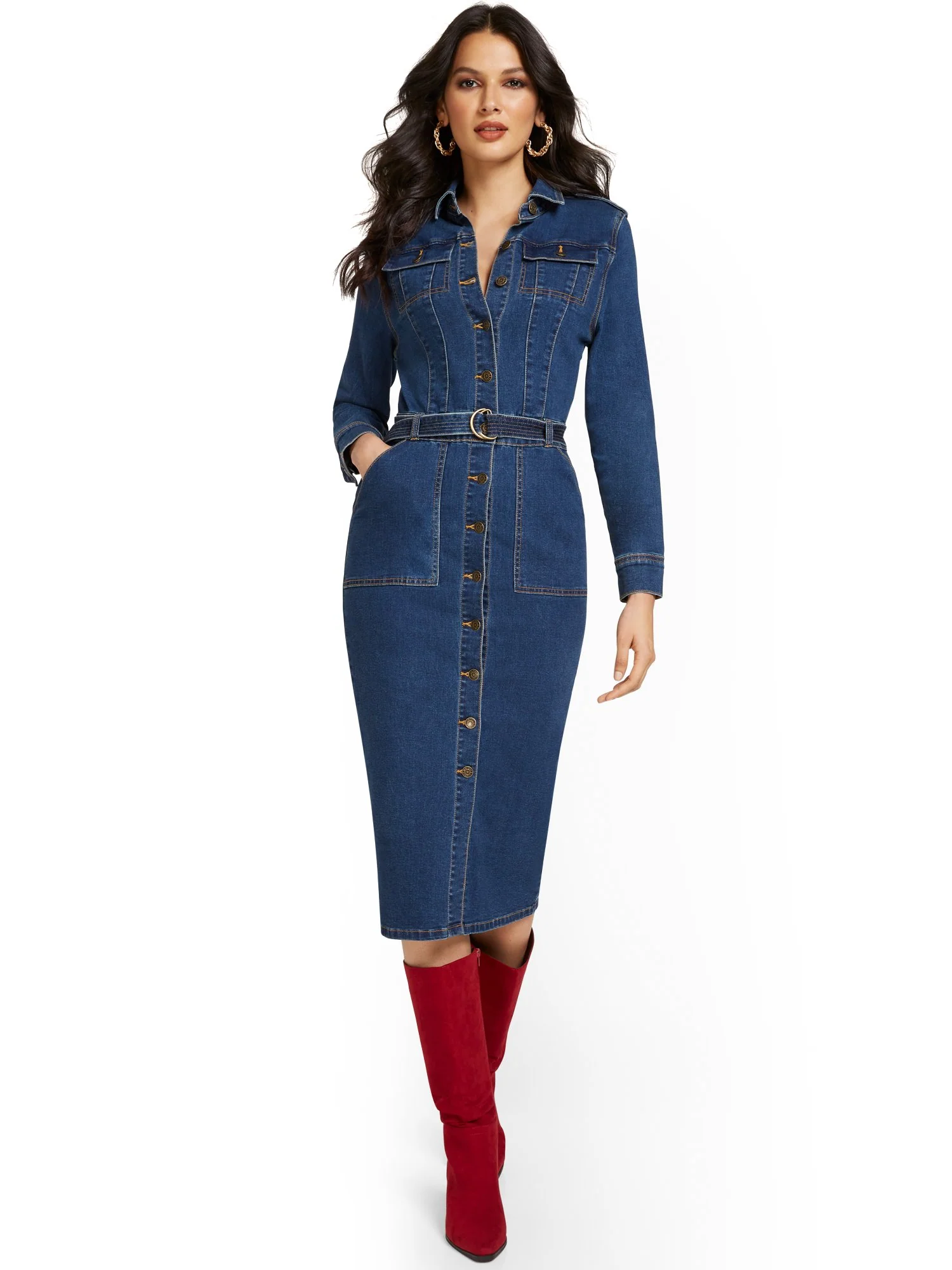 Denim Utility Shirtdress - Image 2