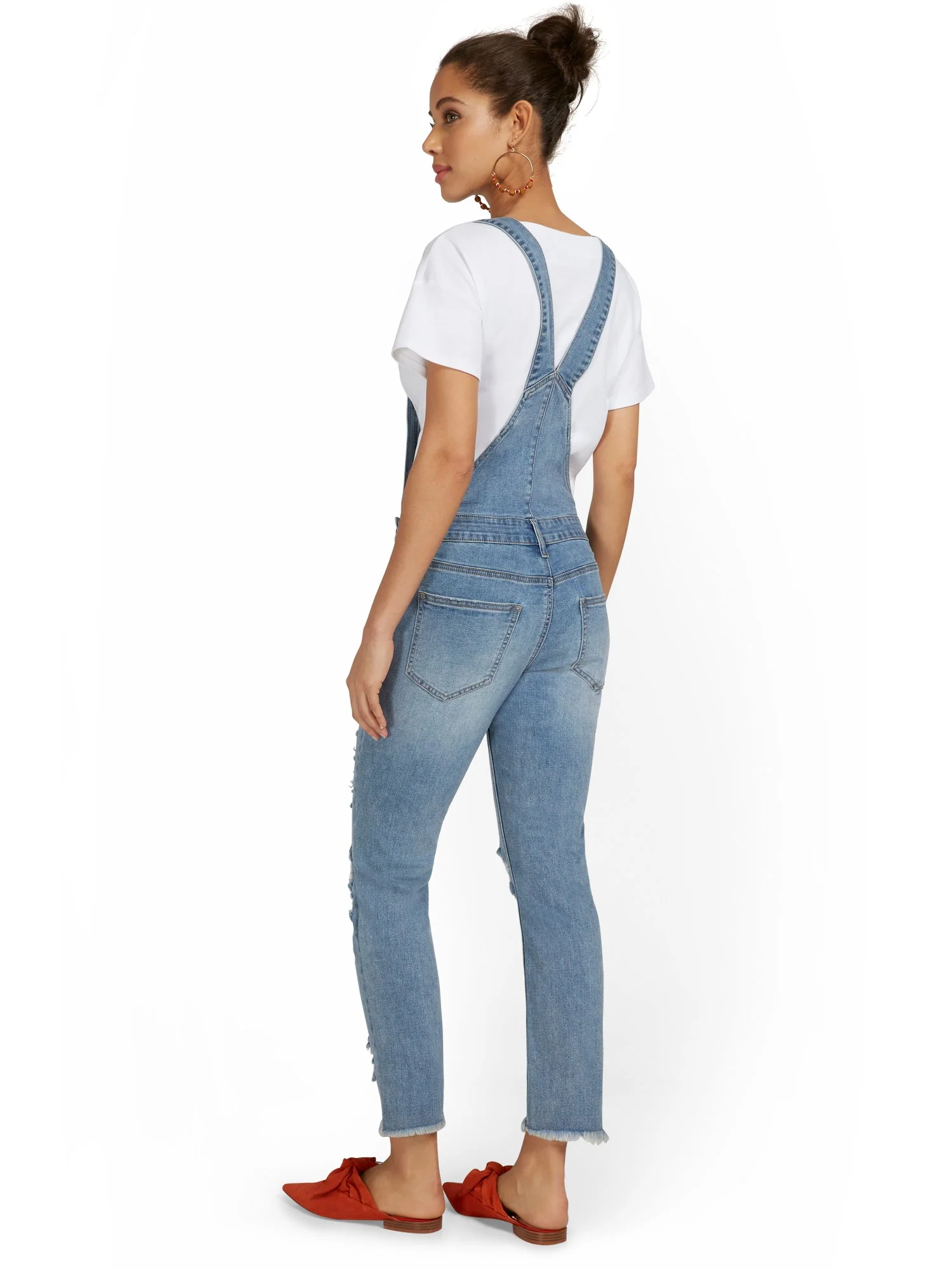 Distressed Boyfriend Overall - Light Wash - Image 3