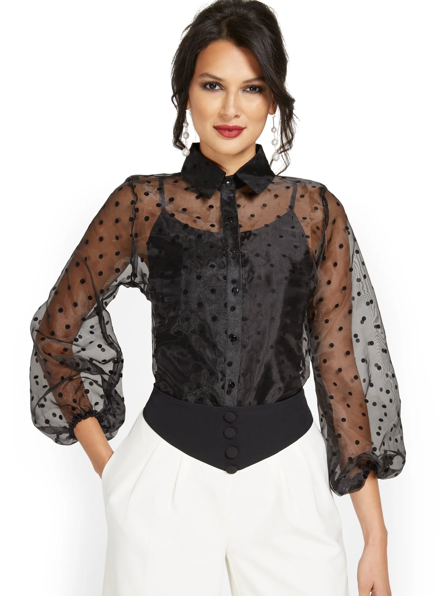 Dot-Detail Organza Top - Image 2