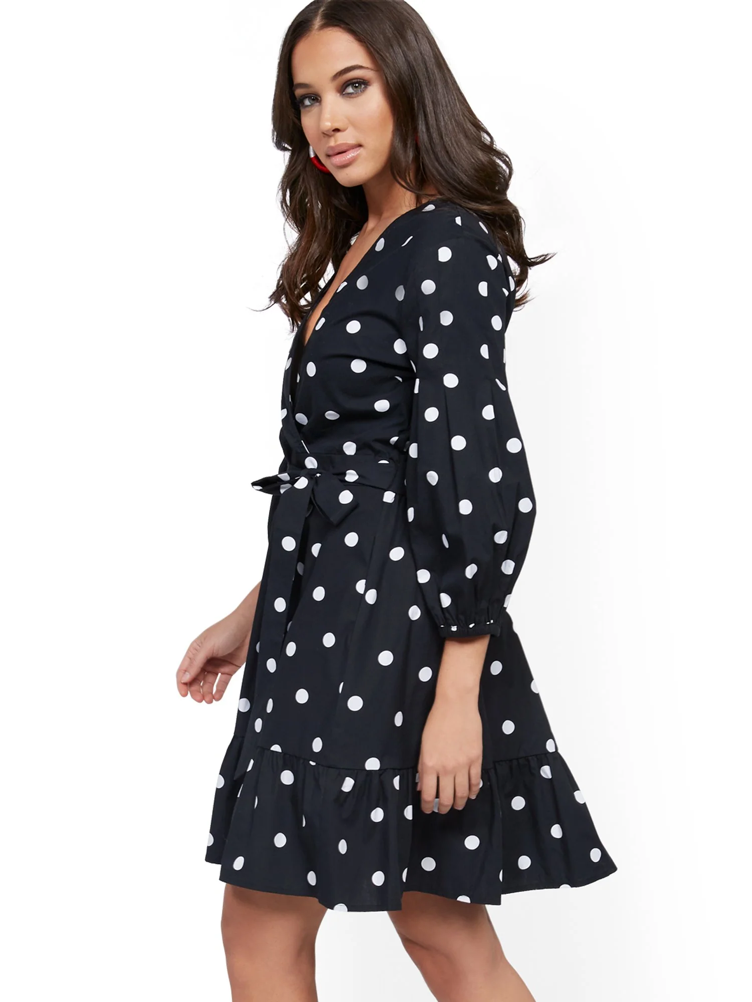Dot-Print Belted Poplin Wrap Dress - Image 2