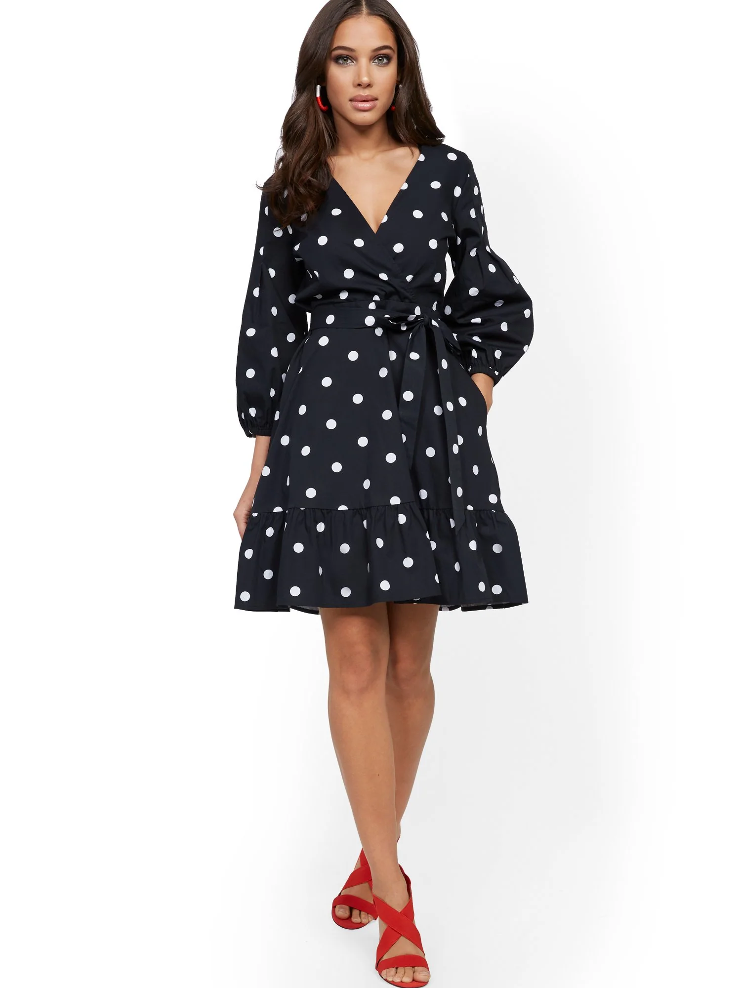 Dot-Print Belted Poplin Wrap Dress - Image 6
