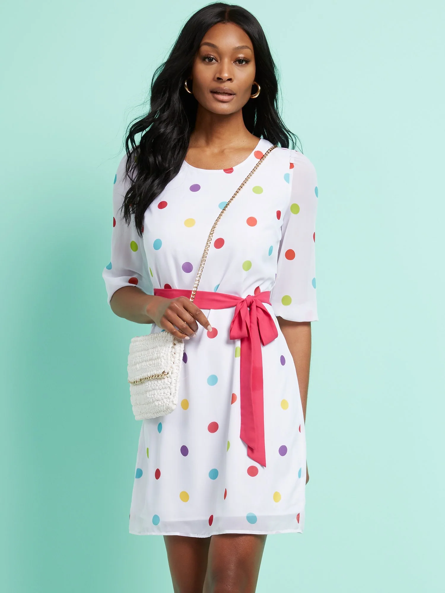 Dot-Print Belted Shift Dress - Image 2