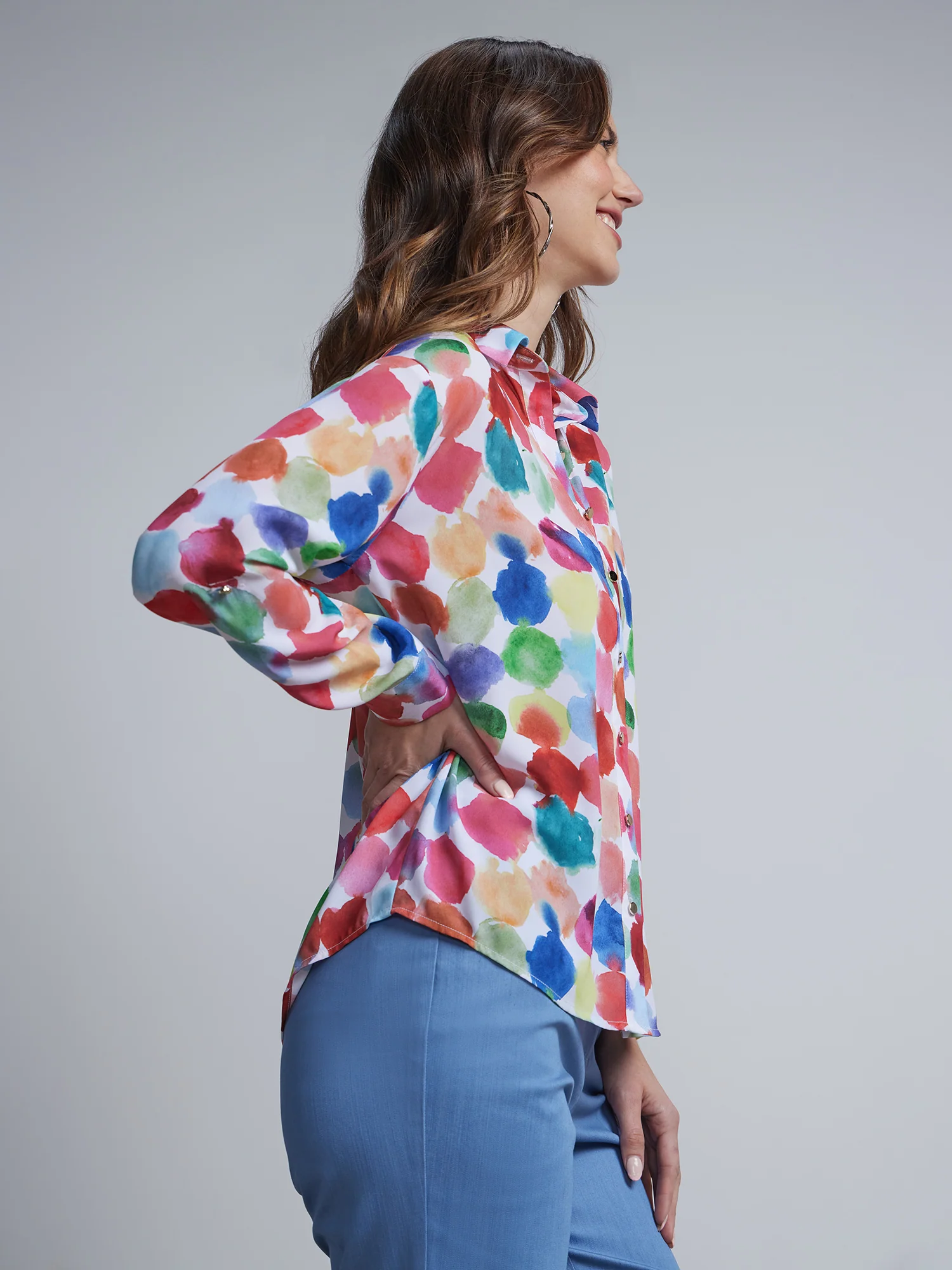 Dot-Print Button-Front Blouse - Image 2