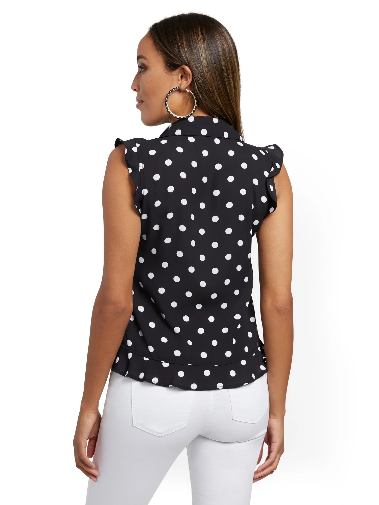 Dot-Print Flounced-Hem Blouse - Image 3