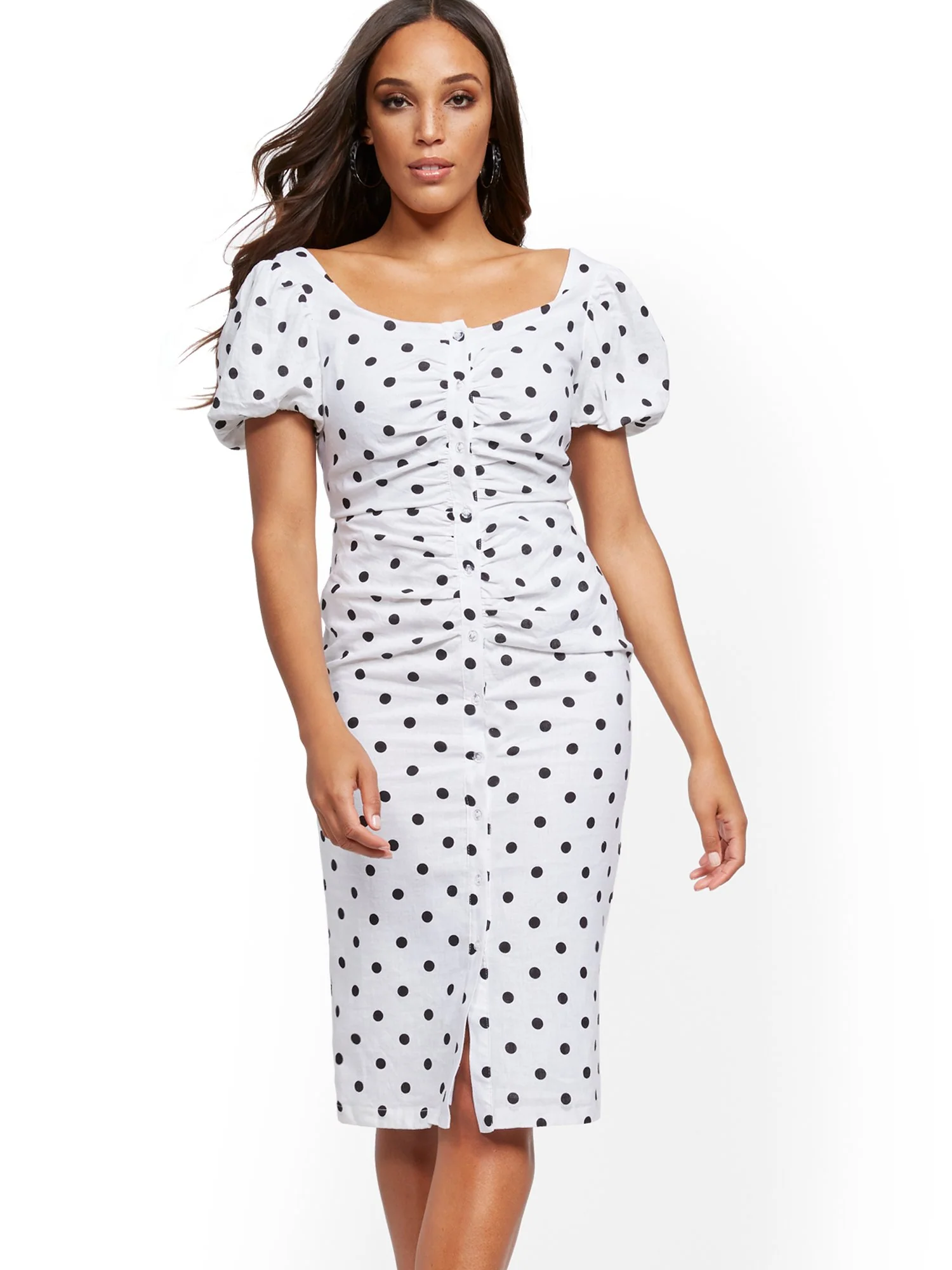 Dot-Print Linen Sheath Dress - Image 2