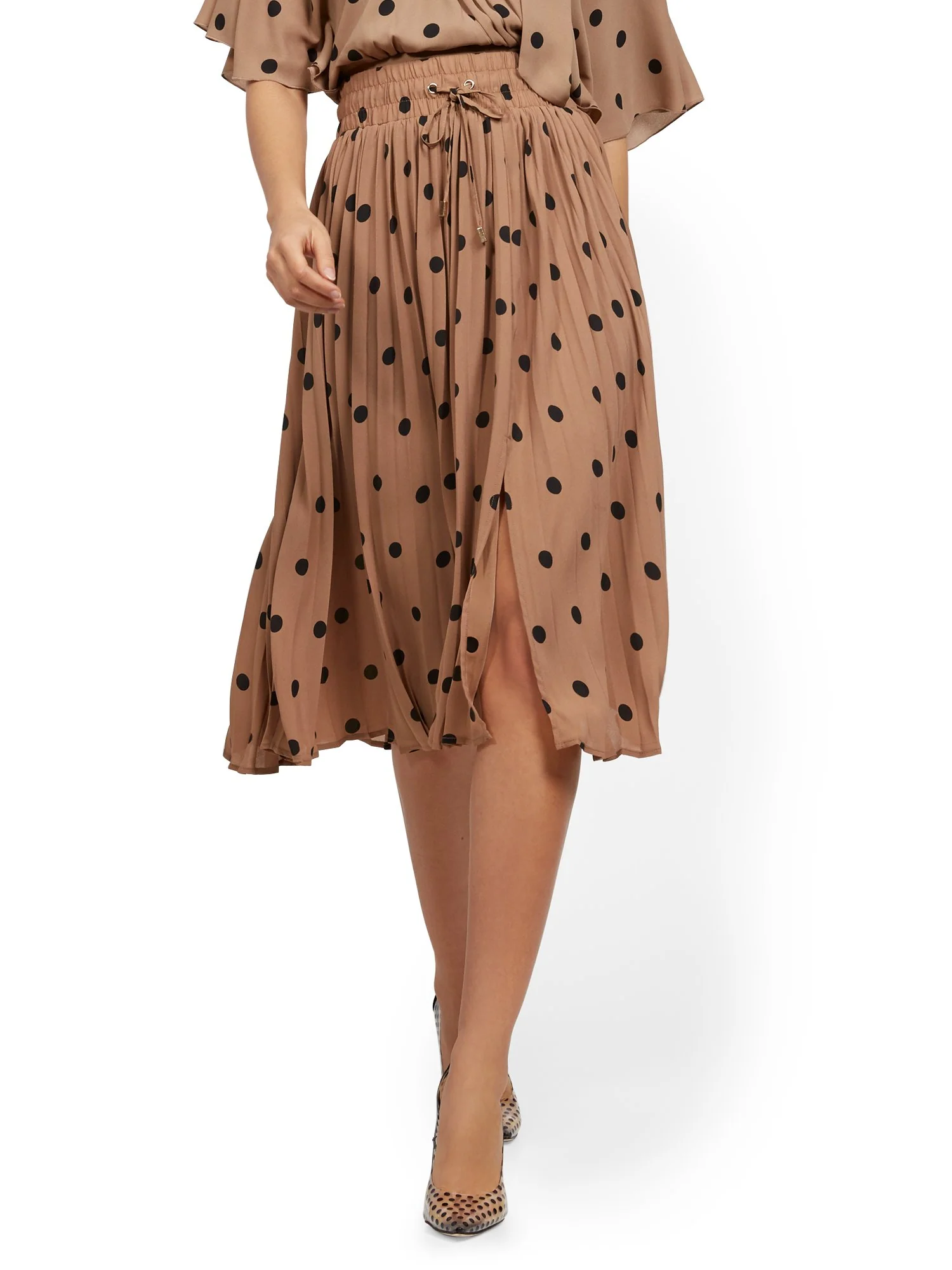 Dot-Print Pleated Skirt - Image 2