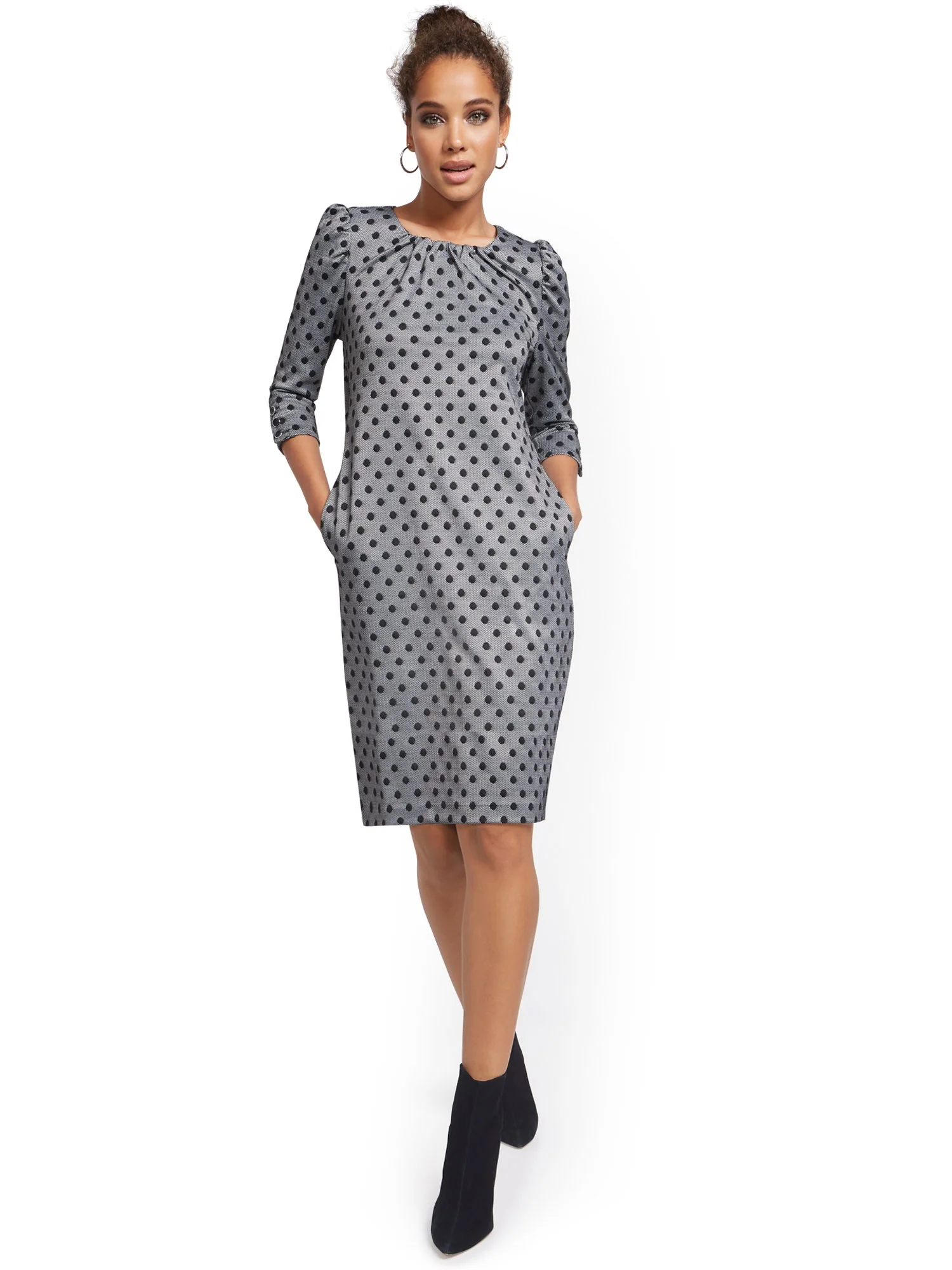 Dot-Print Puff-Sleeve Shift Dress - Superflex - Image 4