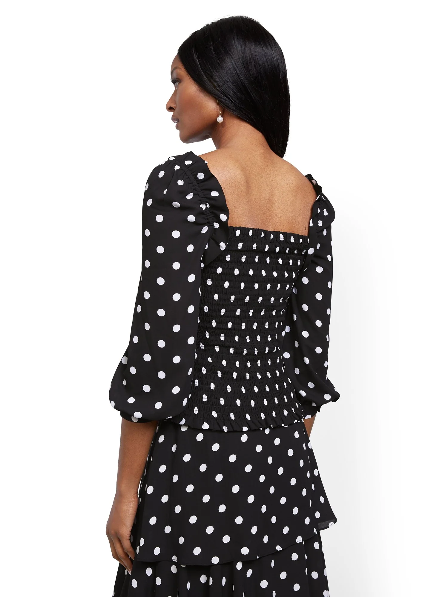 Dot-Print Puff-Sleeve Top - Image 3