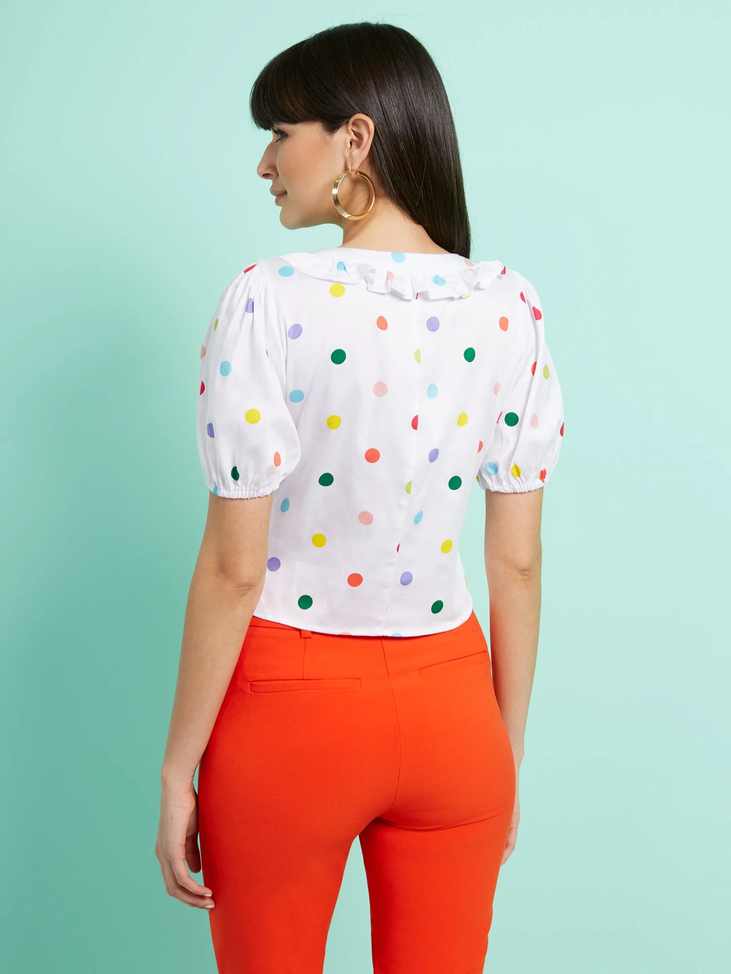 Dot-Print Ruffled Poplin Tie-Waist Shirt - 7th Avenue - Image 3
