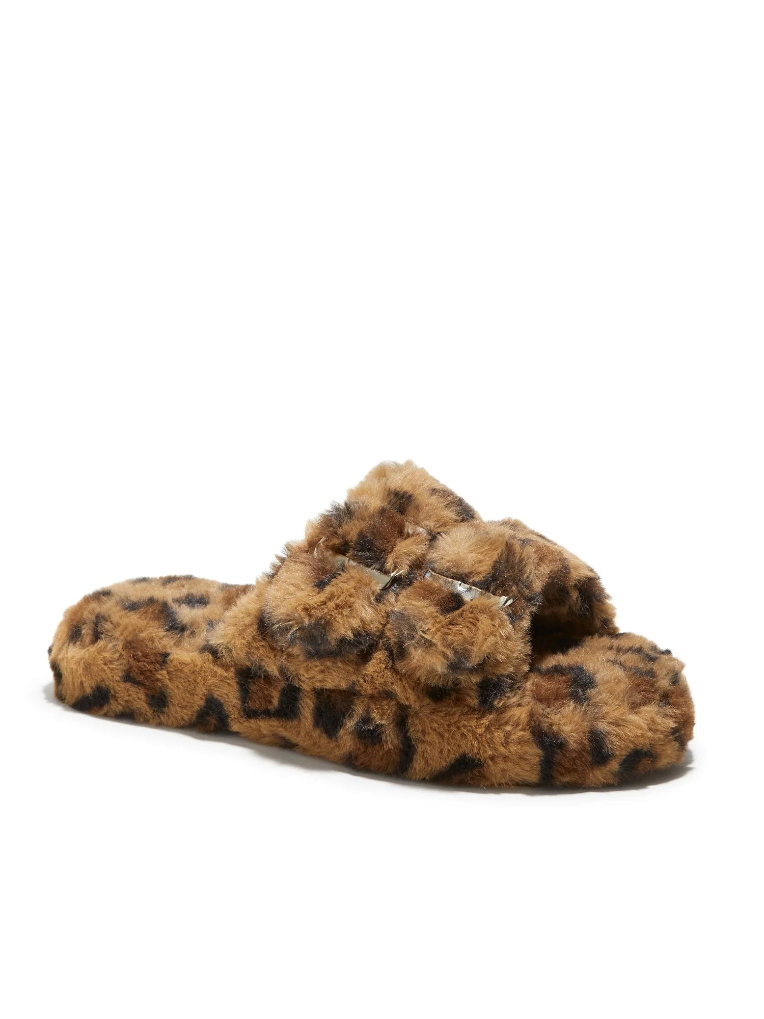 Double-Buckle Faux-Fur Slippers - Leopard-Print - Image 2