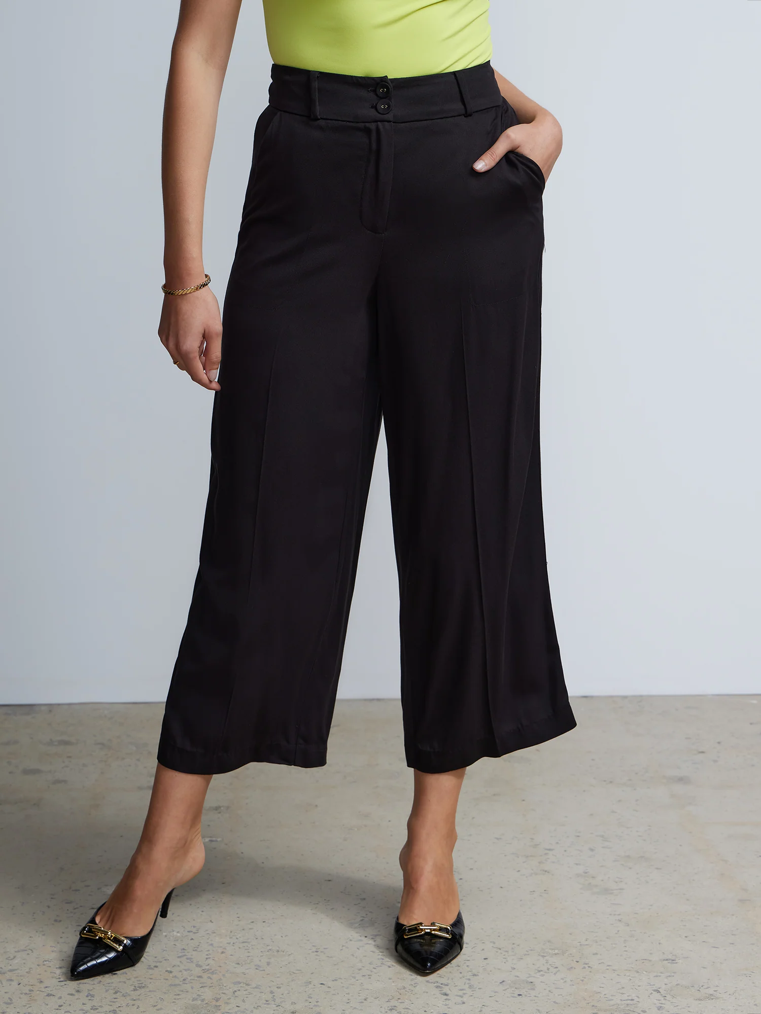 Double Button Twill Wide Leg Pant - Image 4