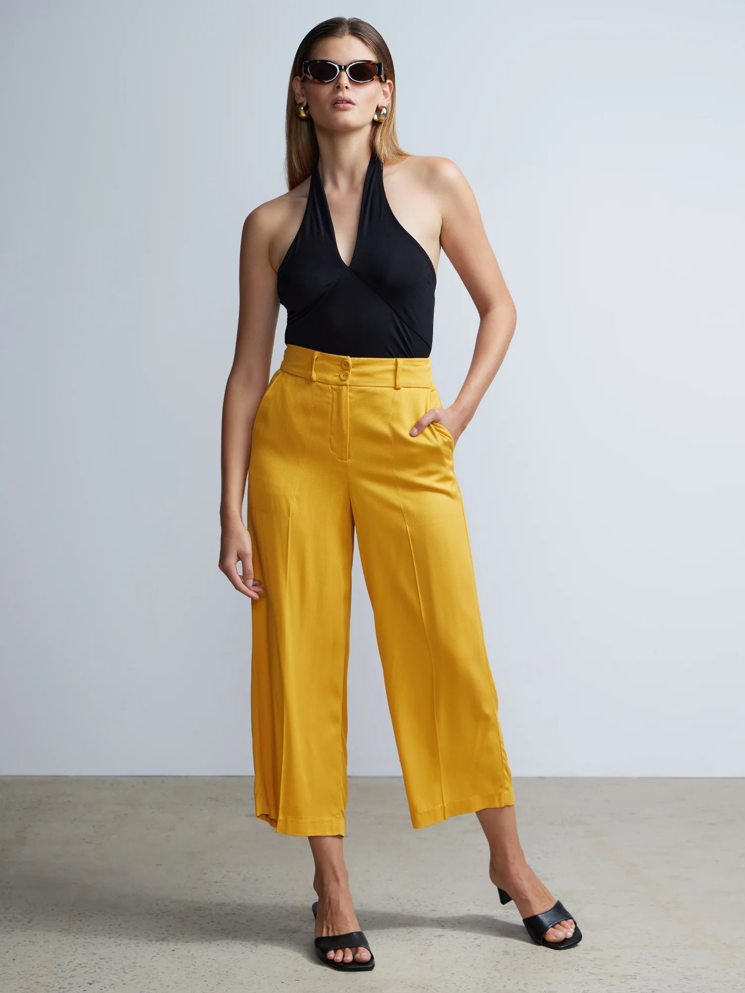 Double Button Twill Wide Leg Pant - Image 6