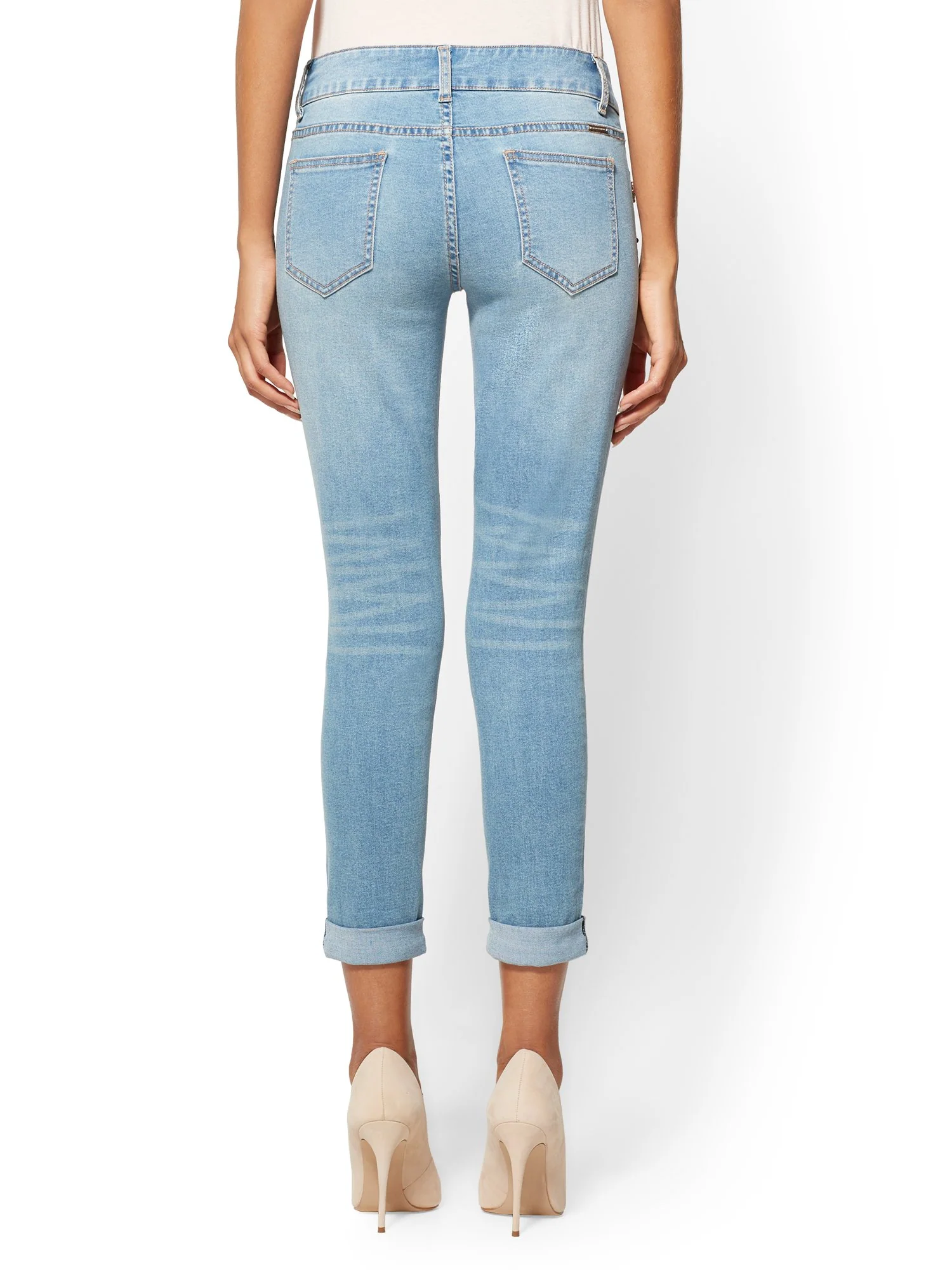 Embellished Destroyed Boyfriend Jeans - Medium Blue - Image 3