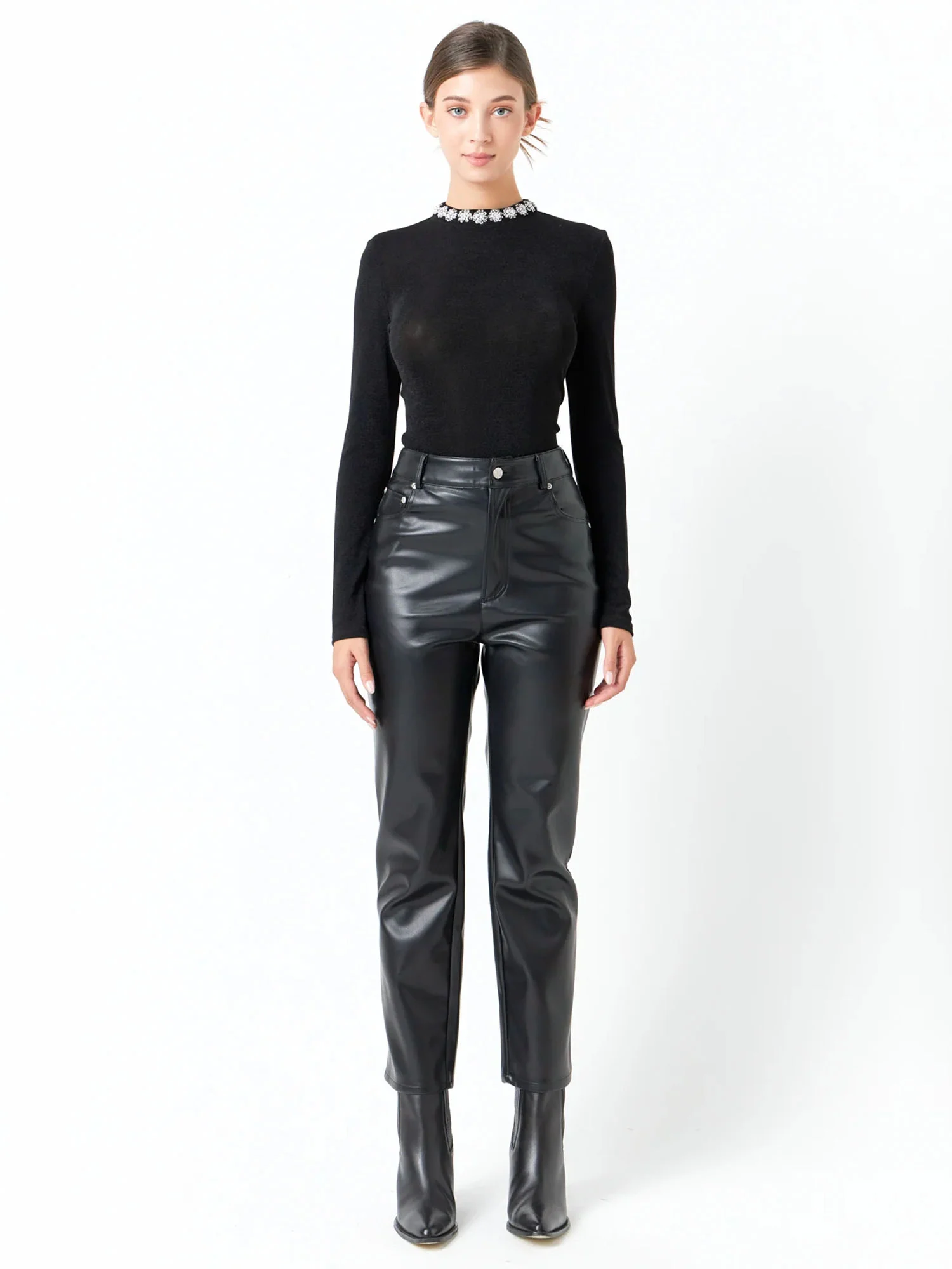 Endless Rose Embellished Turtle Neck Slub Top - Brands We Love - Image 2