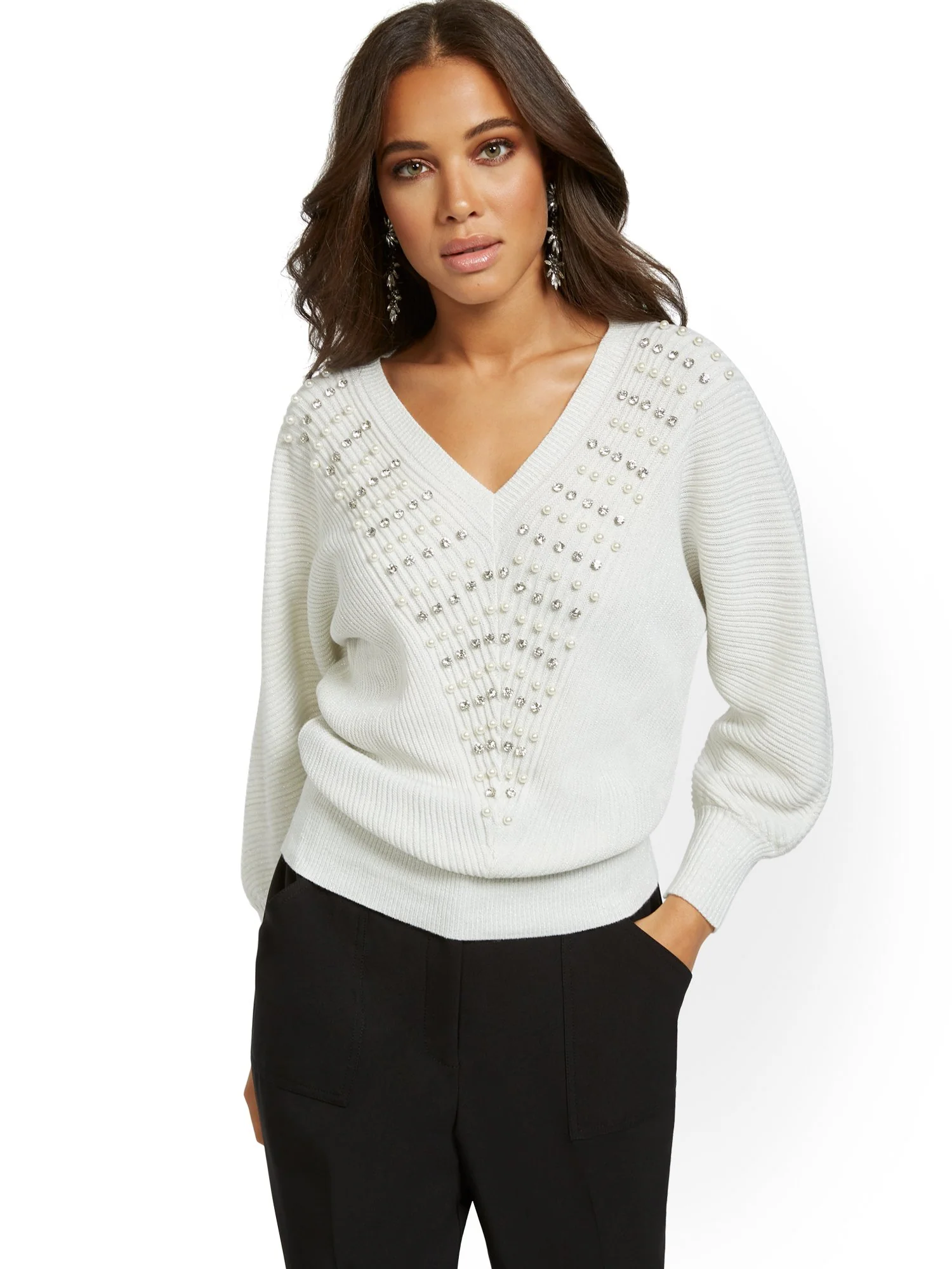 Embellished V-Neck Dolman Sweater - Image 8