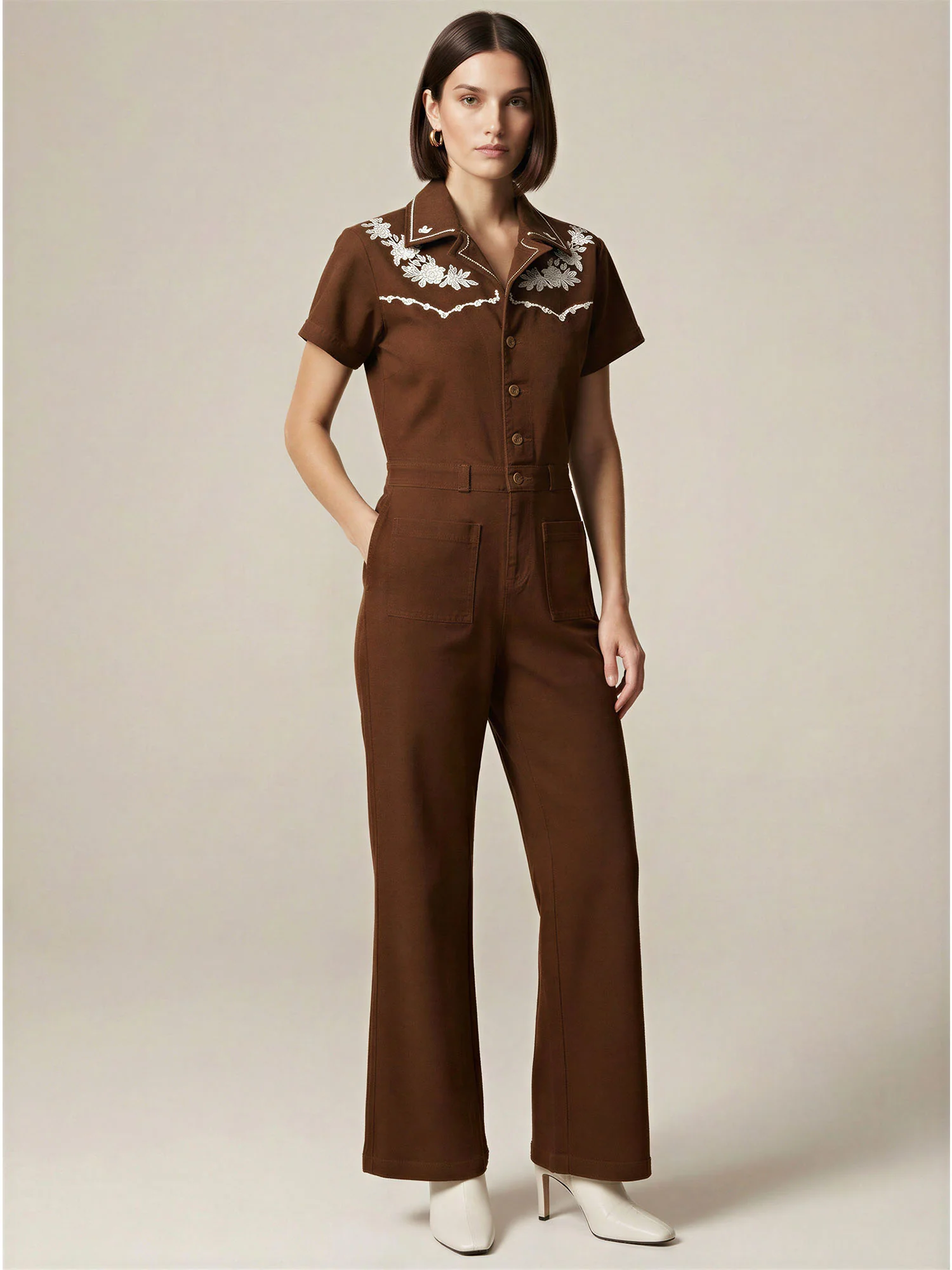 Embroidery Detail Denim Jumpsuit