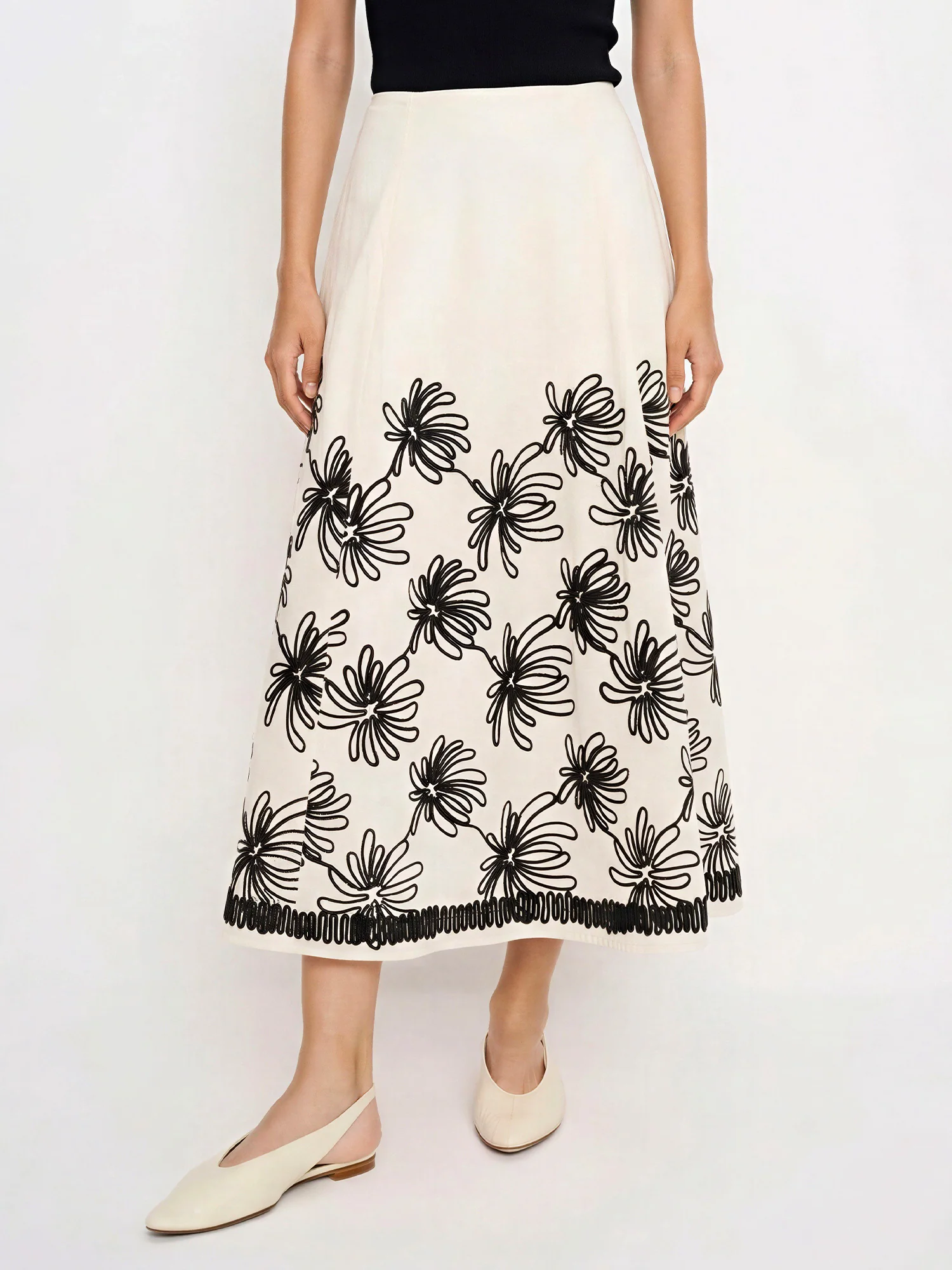 Embroidered Detail Midi Skirt - Image 7