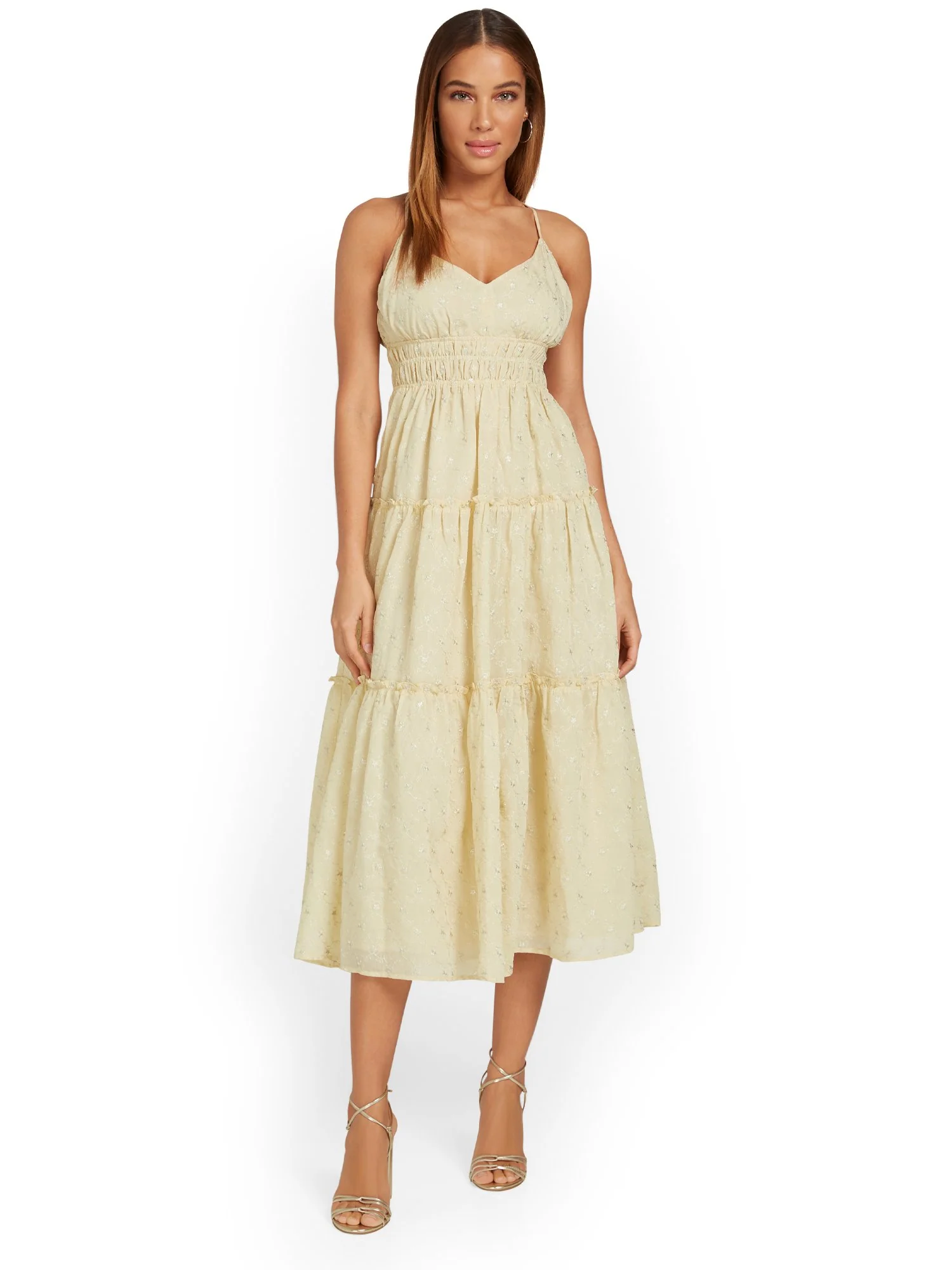 Just Me Embroidered Lurex Tiered Midi Dress - Brands We Love - Image 2