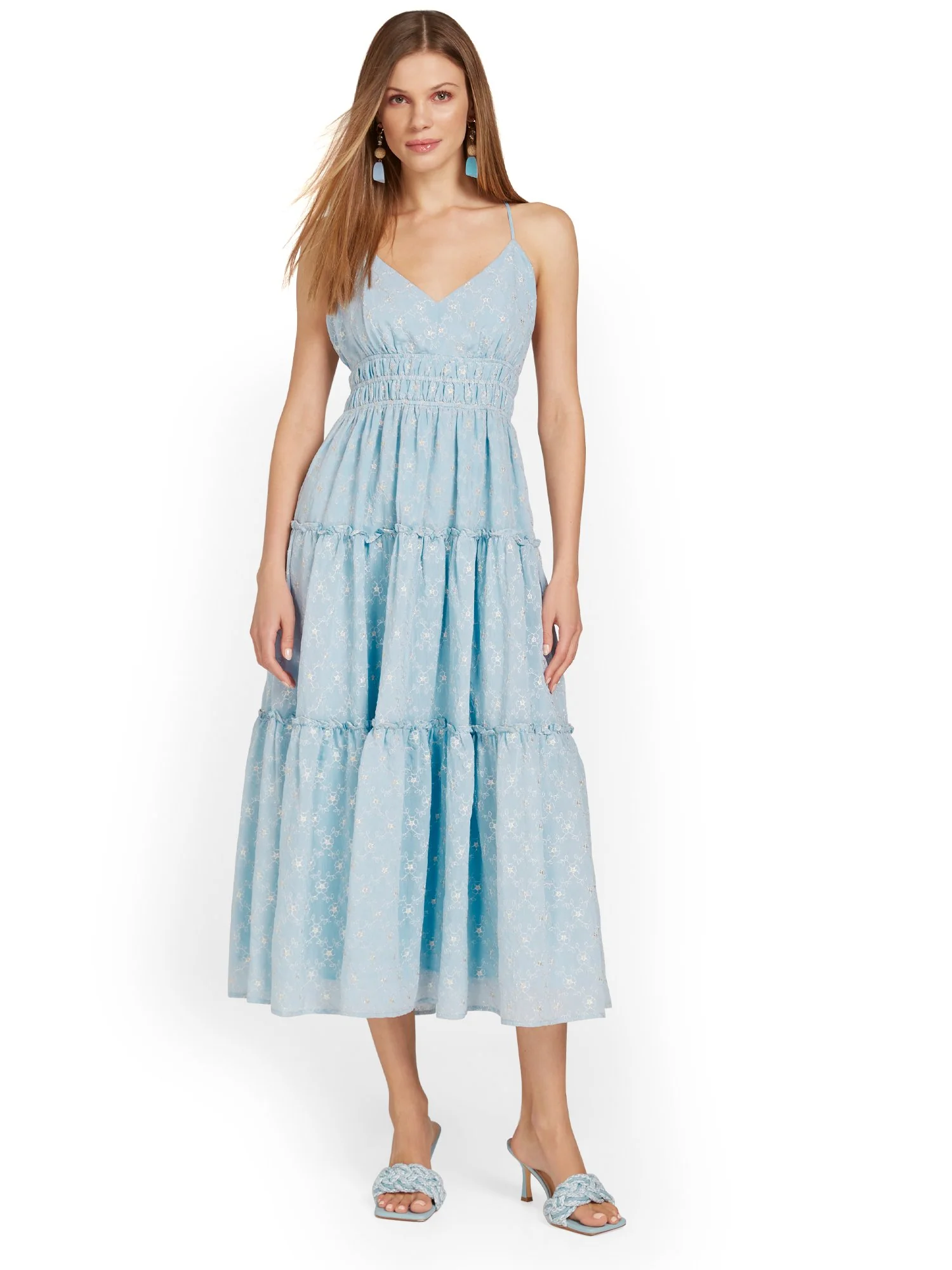 Just Me Embroidered Lurex Tiered Midi Dress - Brands We Love - Image 5