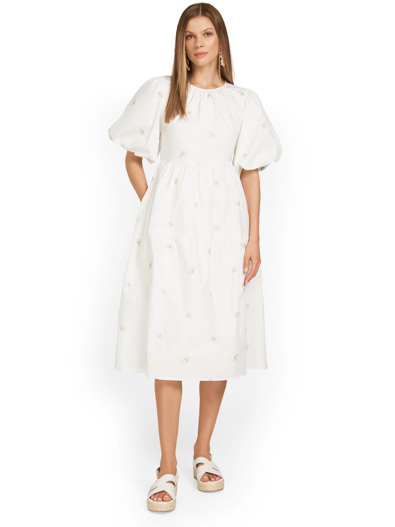 Moodie Embroidered Poplin Puff-Sleeve Midi Dress - Brands We Love - Image 5