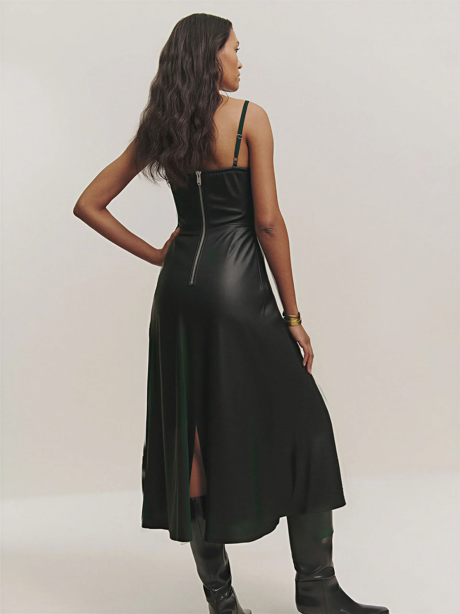 Vegan Leather Embroidery Detailed Maxi Dress - Image 6