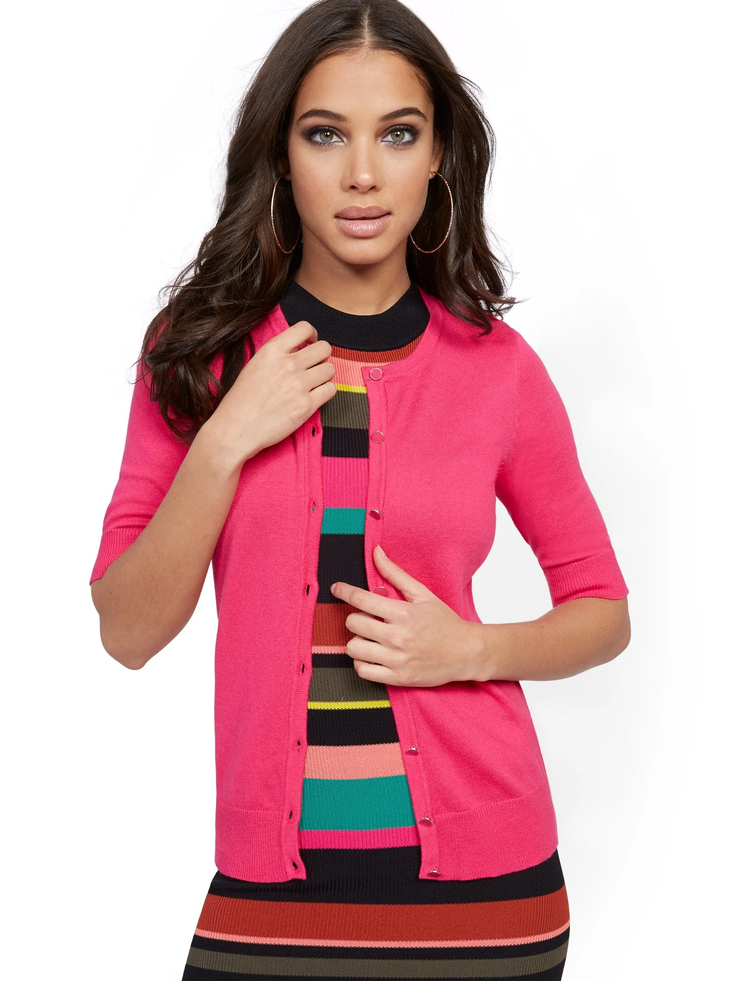 Enamel-Button Chelsea Crewneck Cardigan - 7th Avenue - Image 36