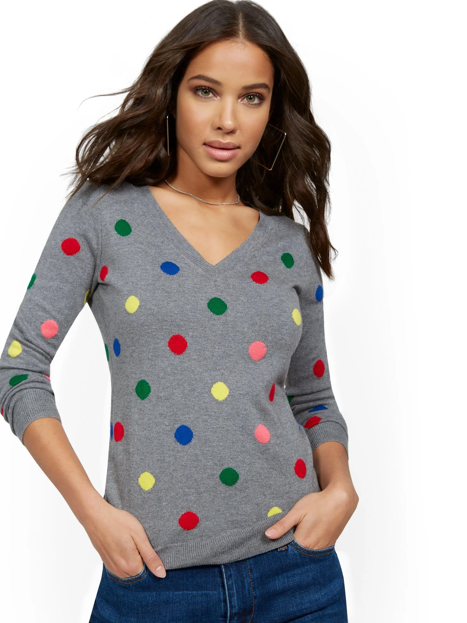Essential V-Neck Sweater - Dot-Print