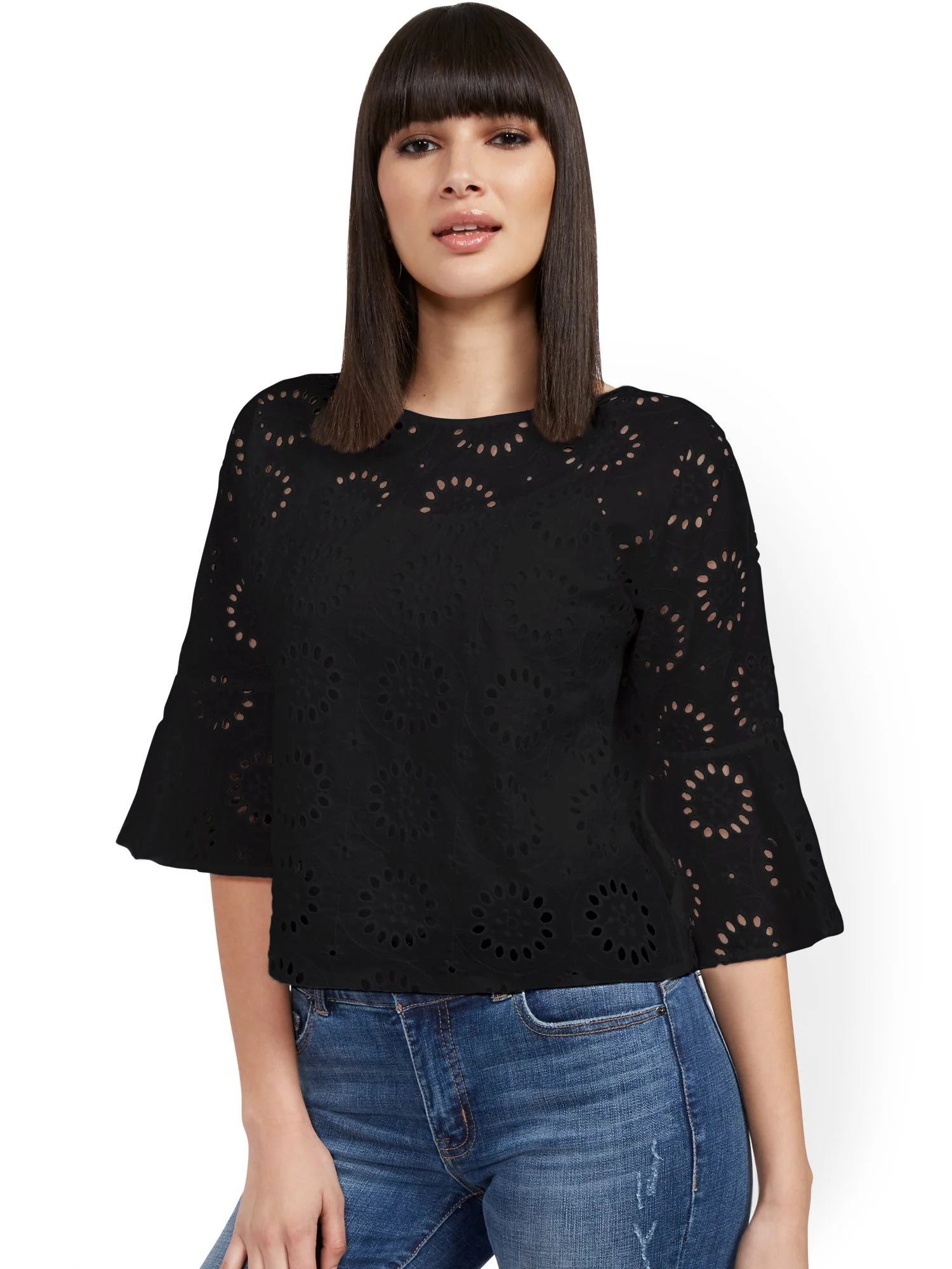 Eyelet Bell-Sleeve Blouse - Image 2