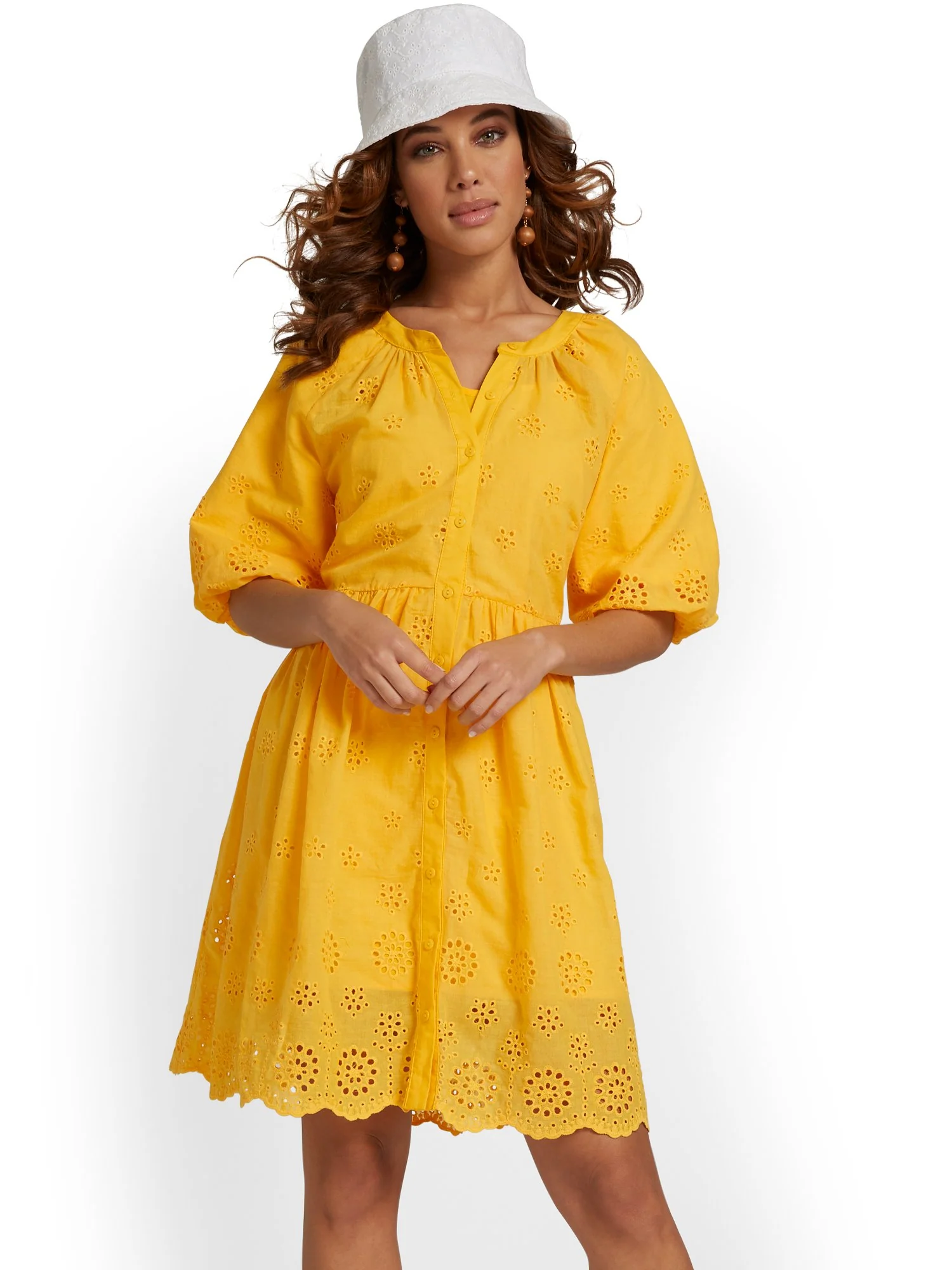 Eyelet Button-Down Shift Dress - Lily & Cali - Image 2