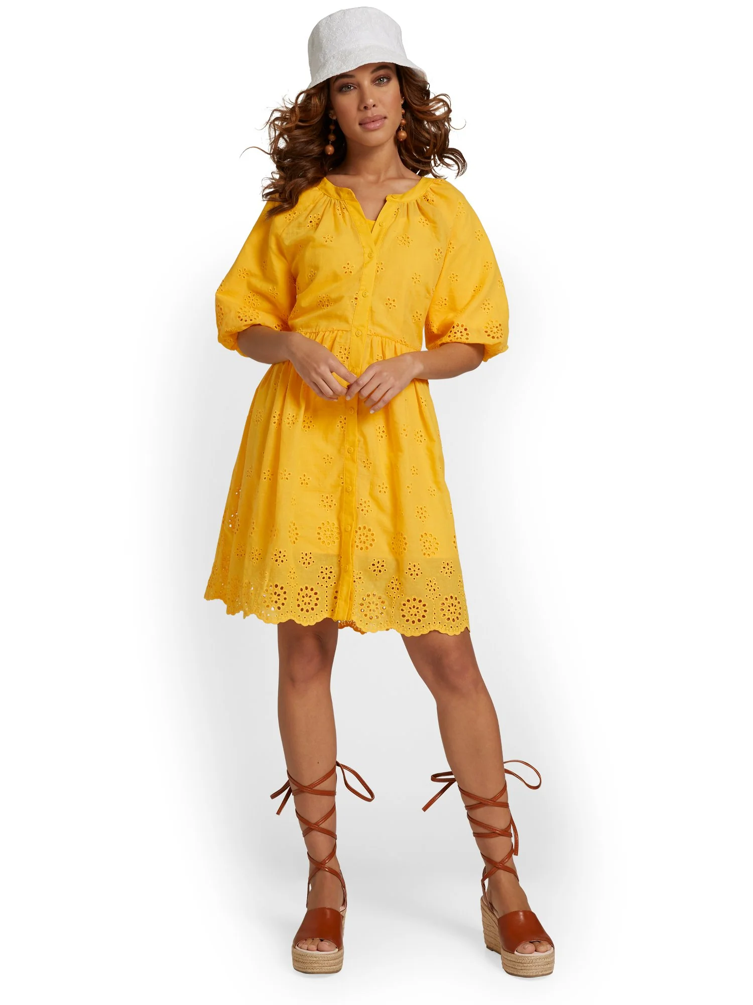 Eyelet Button-Down Shift Dress - Lily & Cali - Image 4