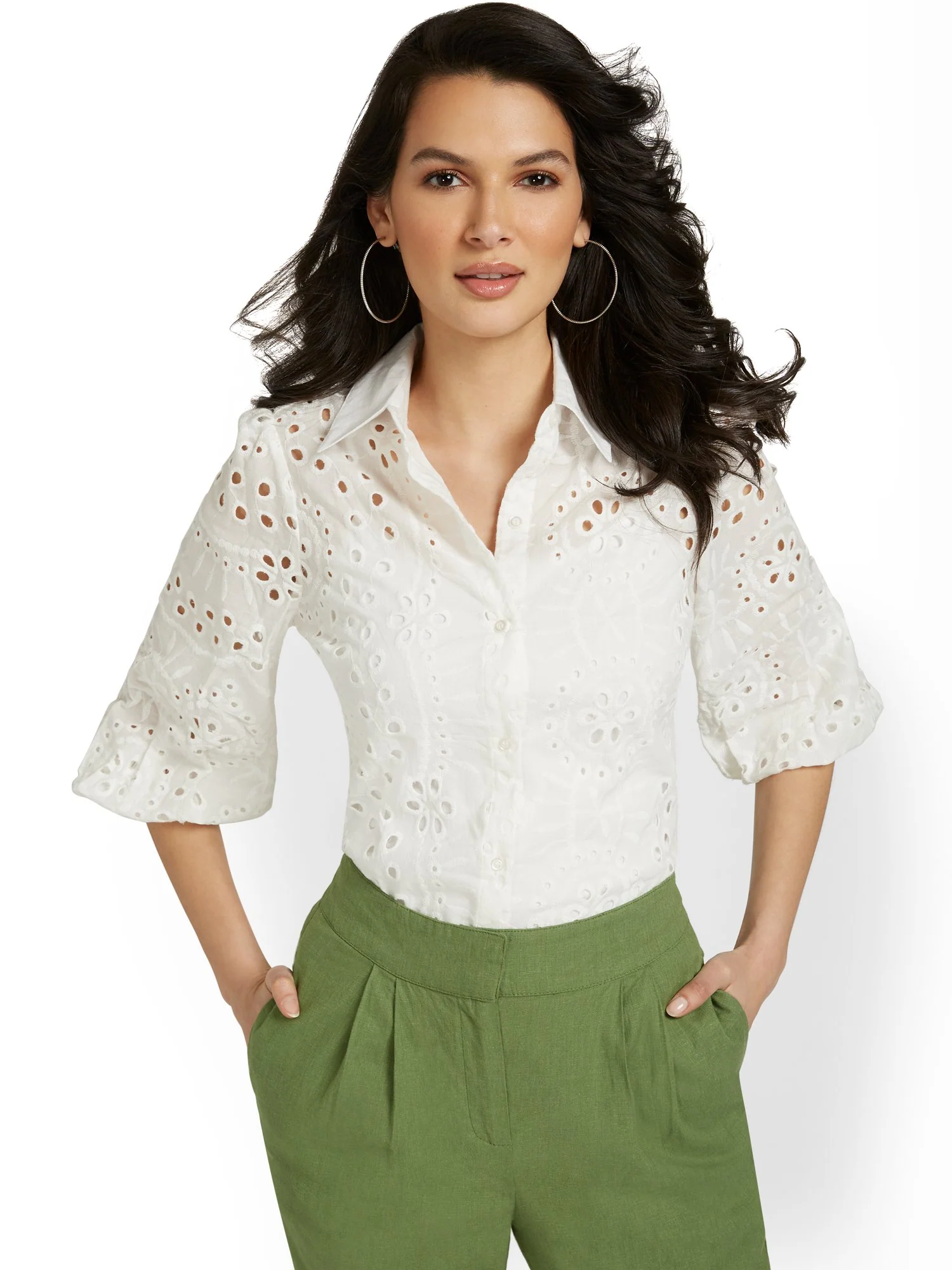 Eyelet Button-Front Shirt - Image 2