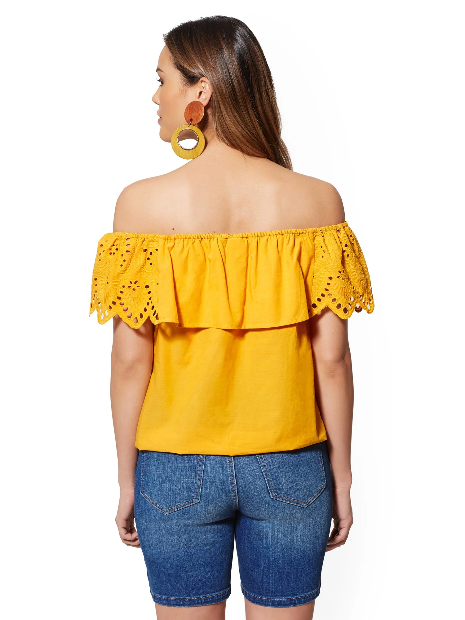 Eyelet-Overlay Off-The-Shoulder Blouse - Image 6